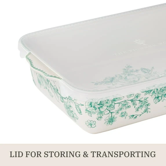 The Pioneer Woman Agatha Rectangular Baker with Lid, 9" x 13", Green - Image 4