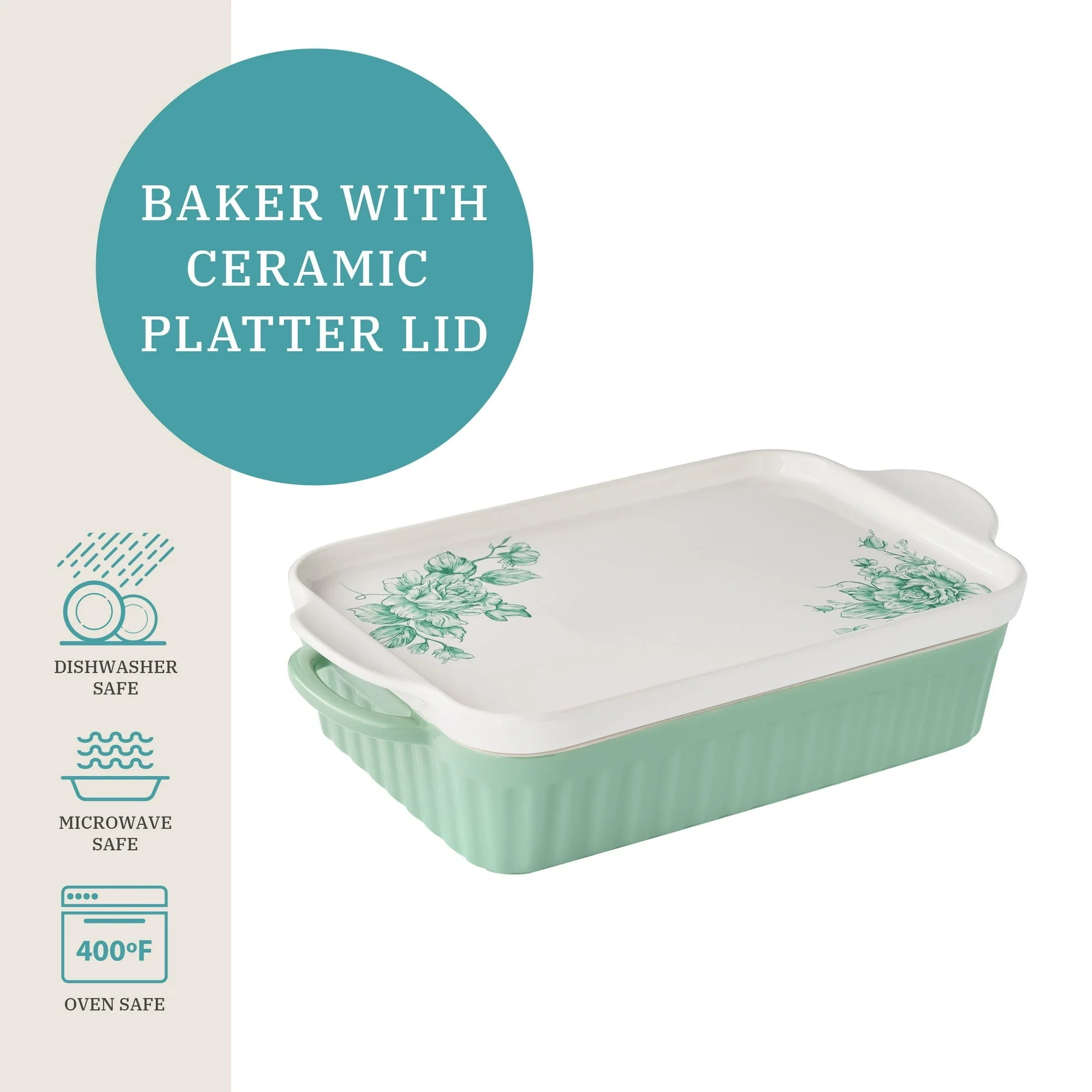 The Pioneer Woman Agatha Rectangular Baker with Platter Lid, 9" x 13" - Image 2