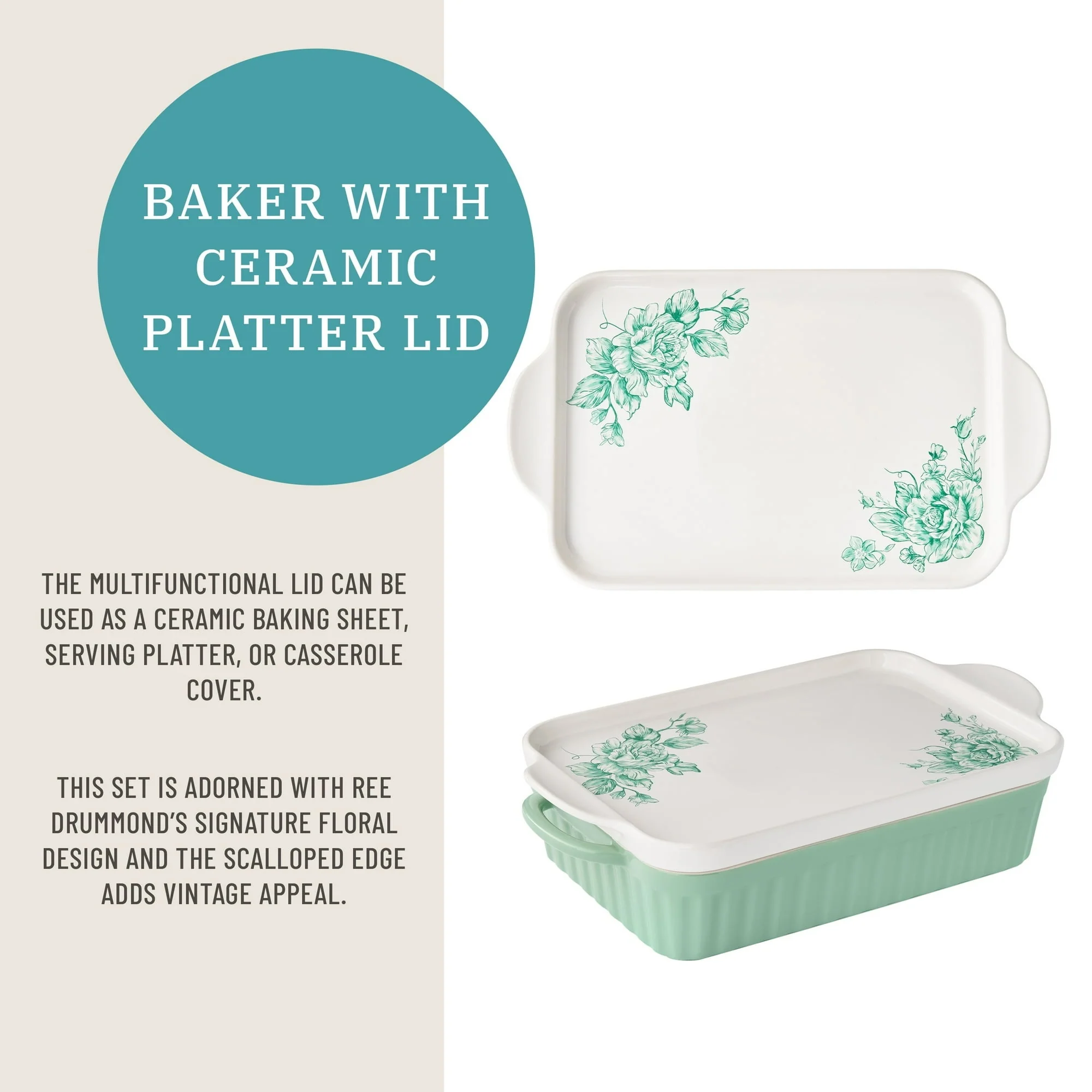The Pioneer Woman Agatha Rectangular Baker with Platter Lid, 9" x 13" - Image 5