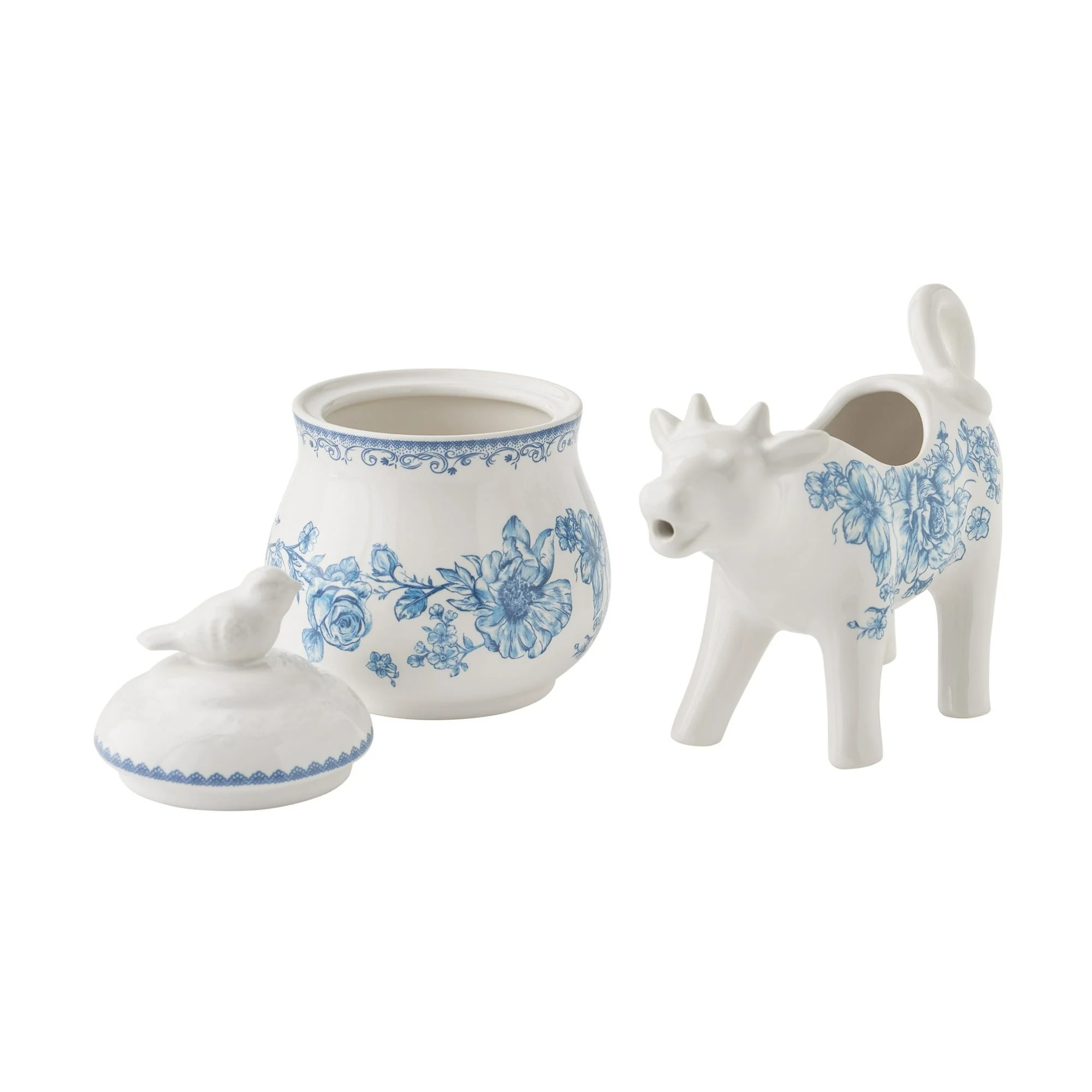 The Pioneer Woman Agatha Stoneware Sugar Bowl & Creamer Set, Blue - Image 3