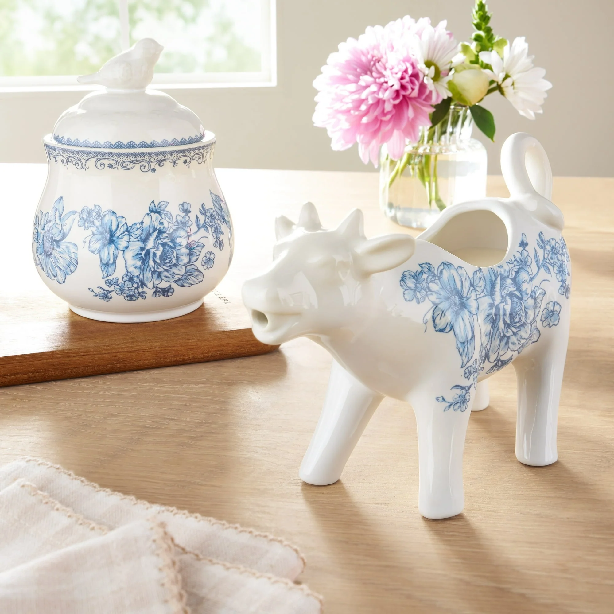 The Pioneer Woman Agatha Stoneware Sugar Bowl & Creamer Set, Blue - Image 4