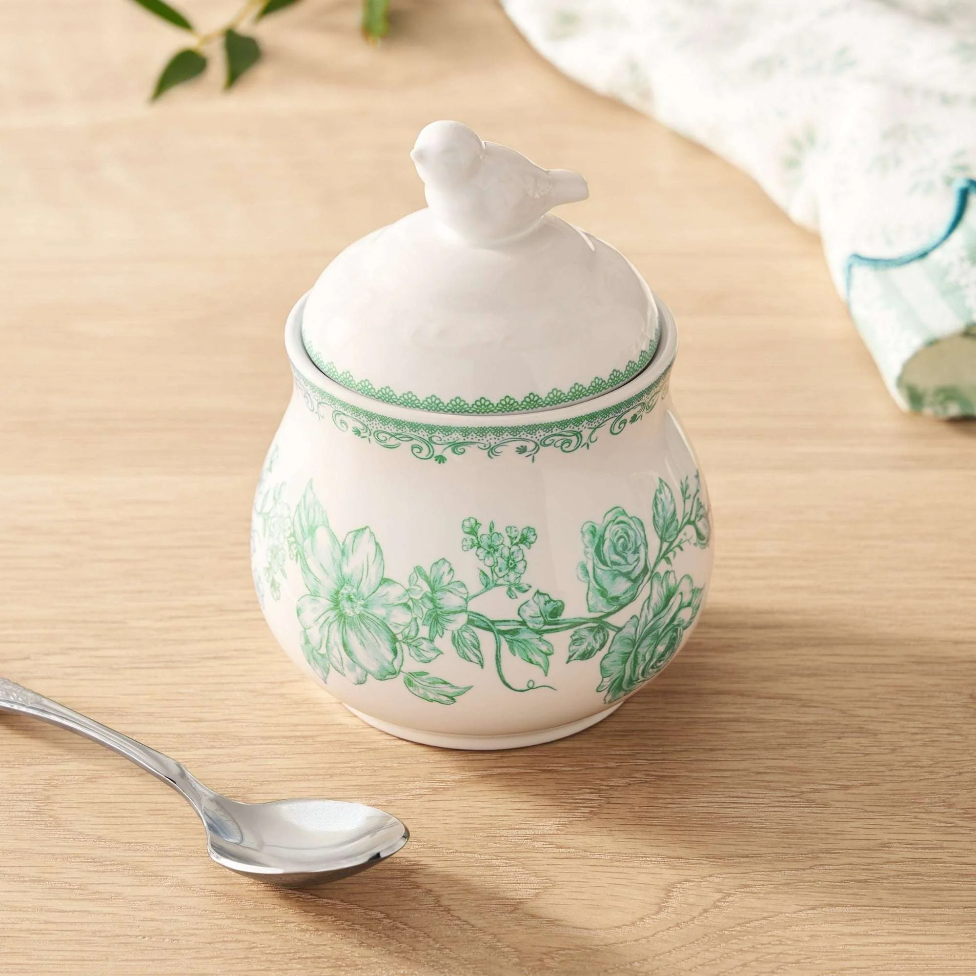 The Pioneer Woman Agatha Stoneware Sugar Bowl with Lid, Green - Image 4