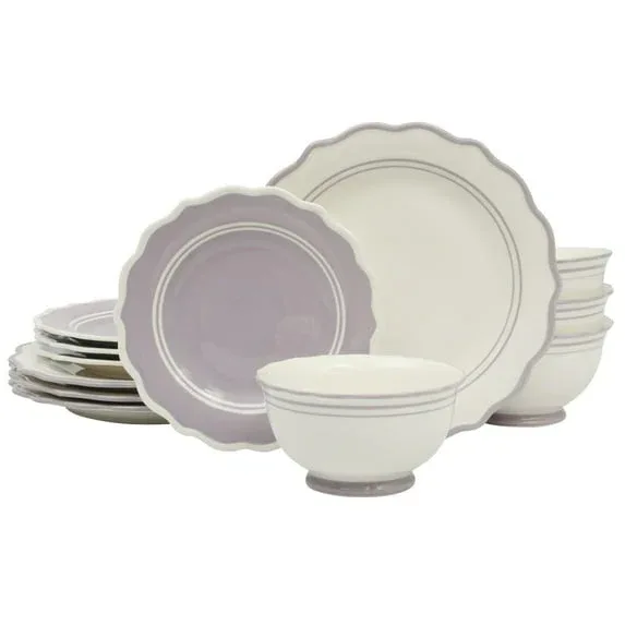 The Pioneer Woman Ainsley 12-Piece Ceramic Dinnerware Set, Sage Blue - Image 6
