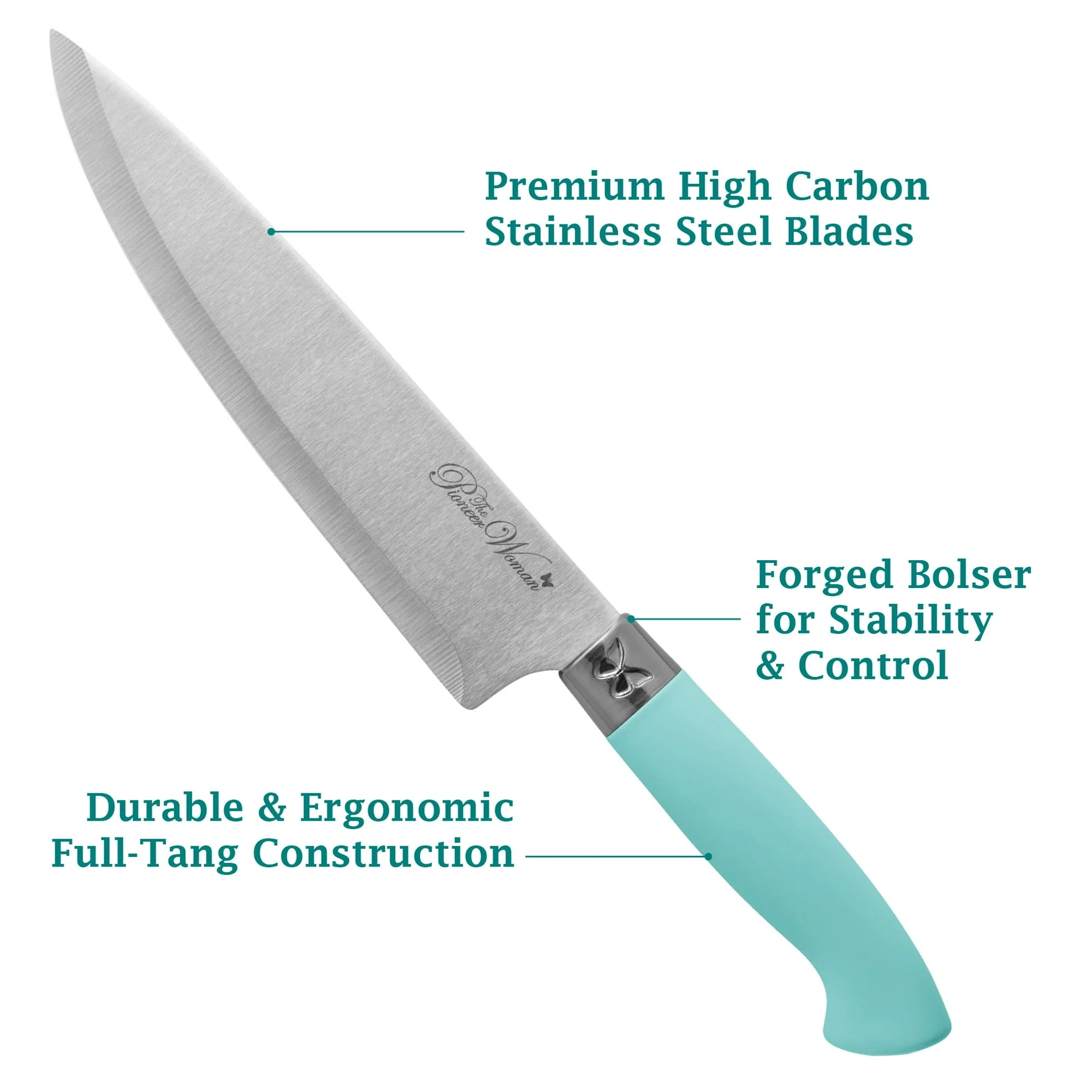 The Pioneer Woman Breezy Blossoms 11-Piece Stainless Steel Knife Block Set, Teal - Image 11