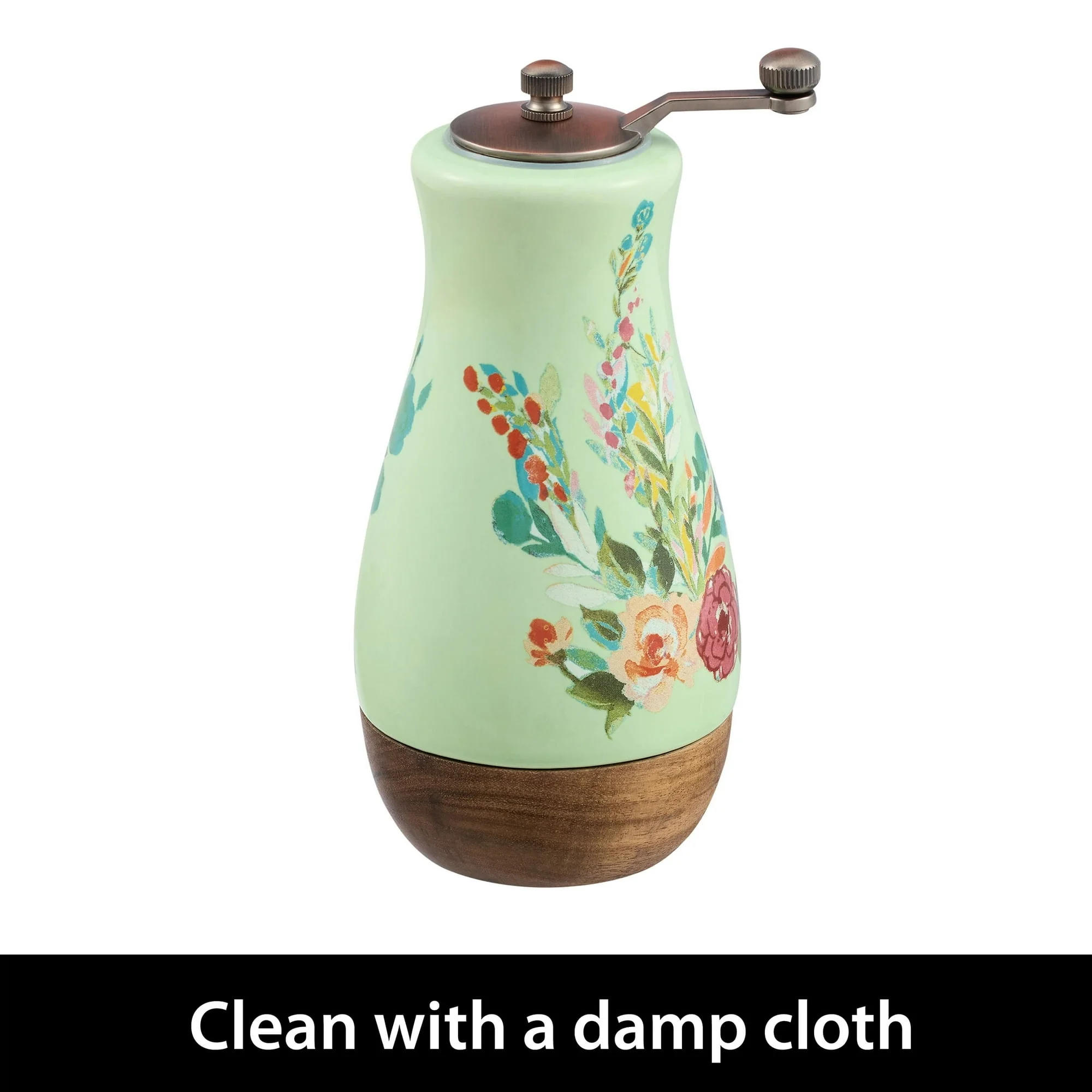 The Pioneer Woman Ceramic Painted Meadow Pepper Mill with Metal Grinder and Acacia Wood Base, A Practical Choice for Seasoning Storage and Serving - Image 2