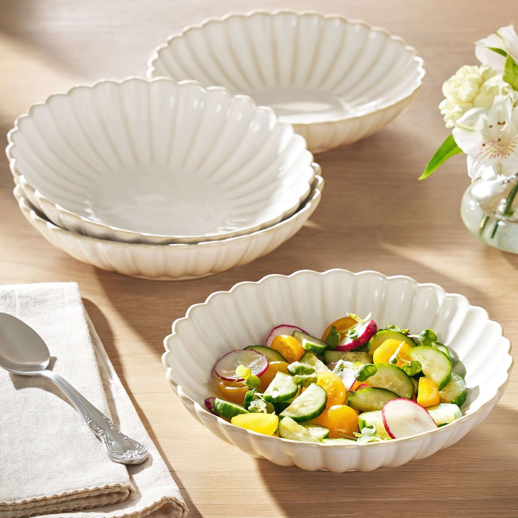 The Pioneer Woman Colette Stoneware Dinner Bowls, Cream, Set of 4 - Image 2