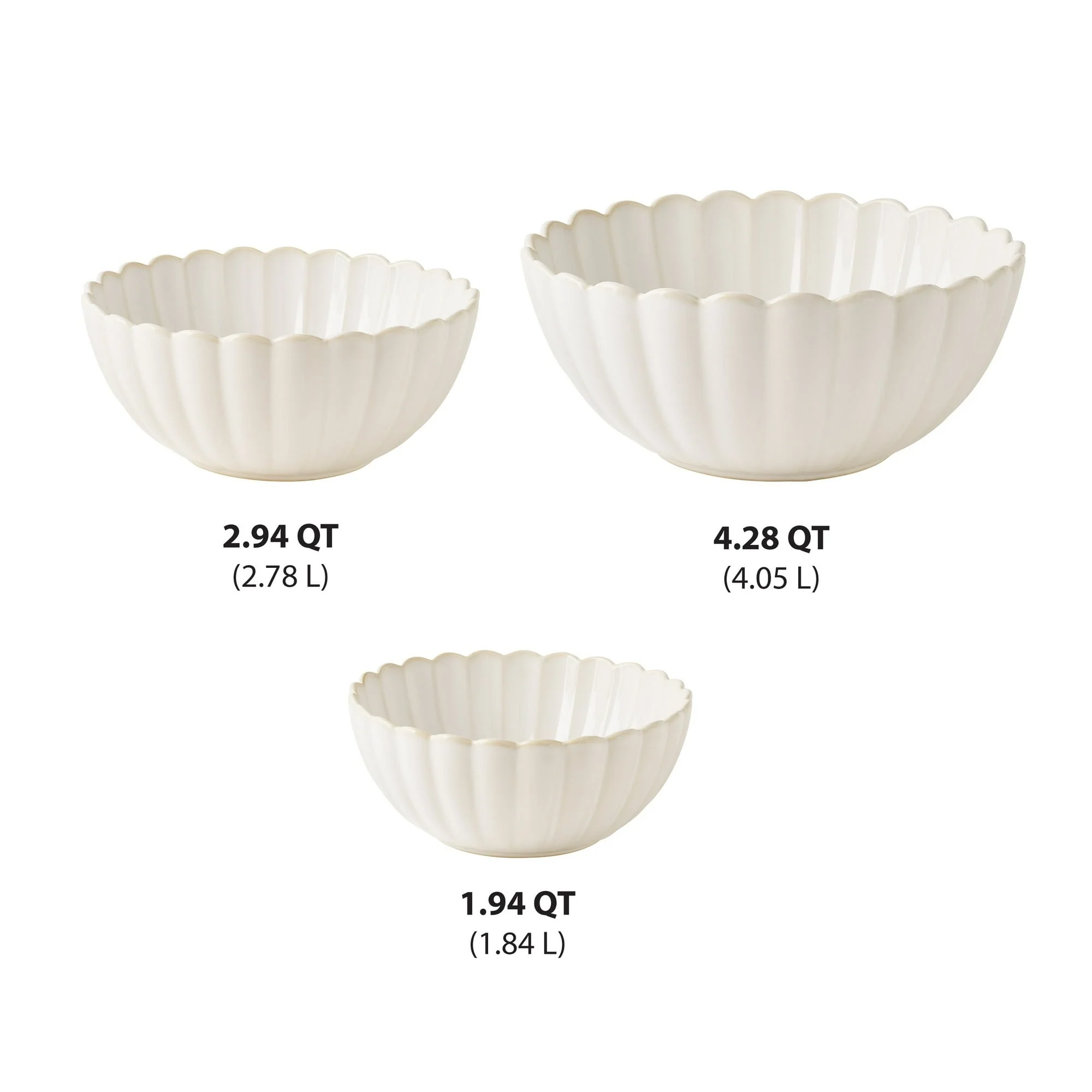 The Pioneer Woman Colette Stoneware Nesting Bowls, Cream, Set of 3 - Image 2
