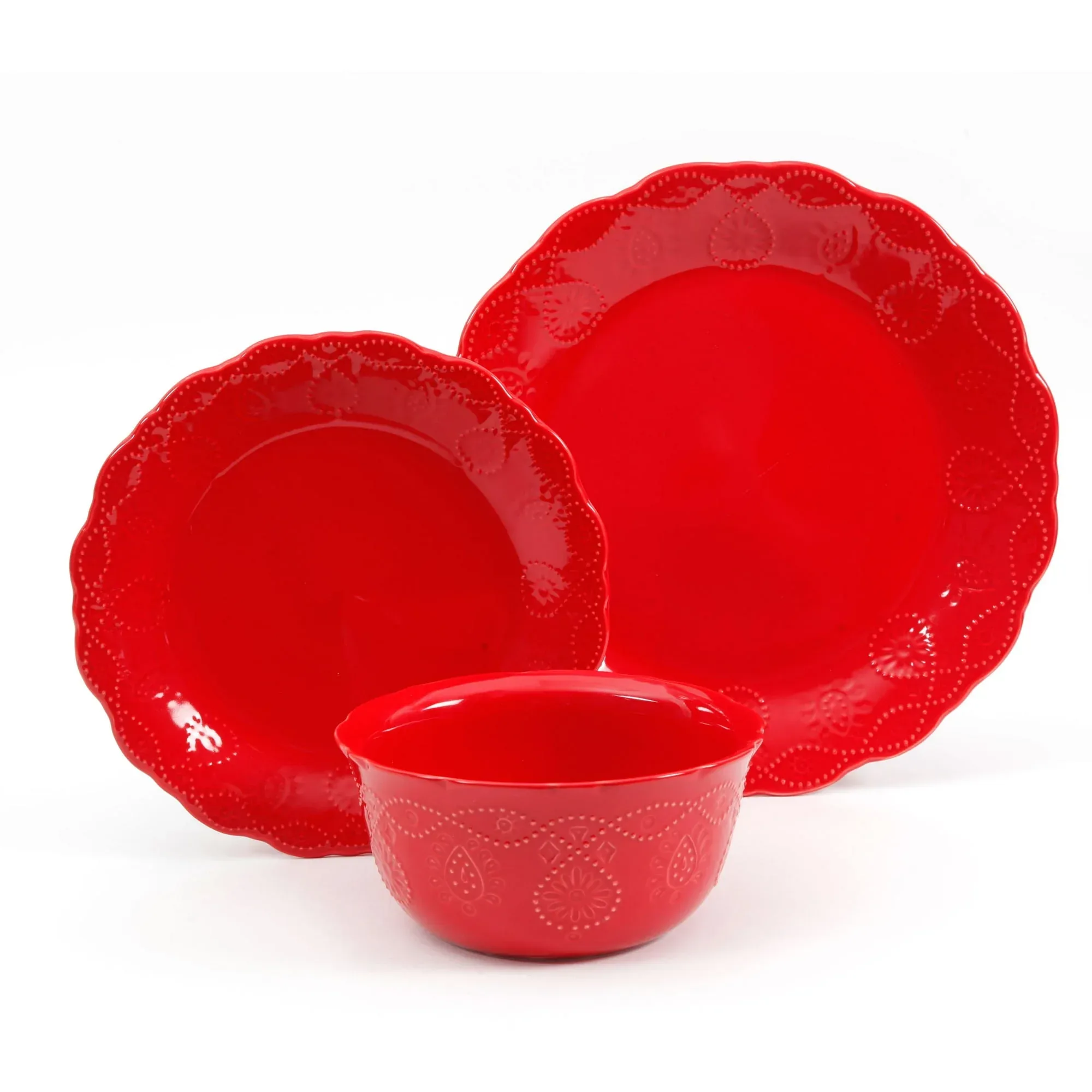 The Pioneer Woman Cowgirl Lace 12-Piece Dinnerware Set, Red - Image 3