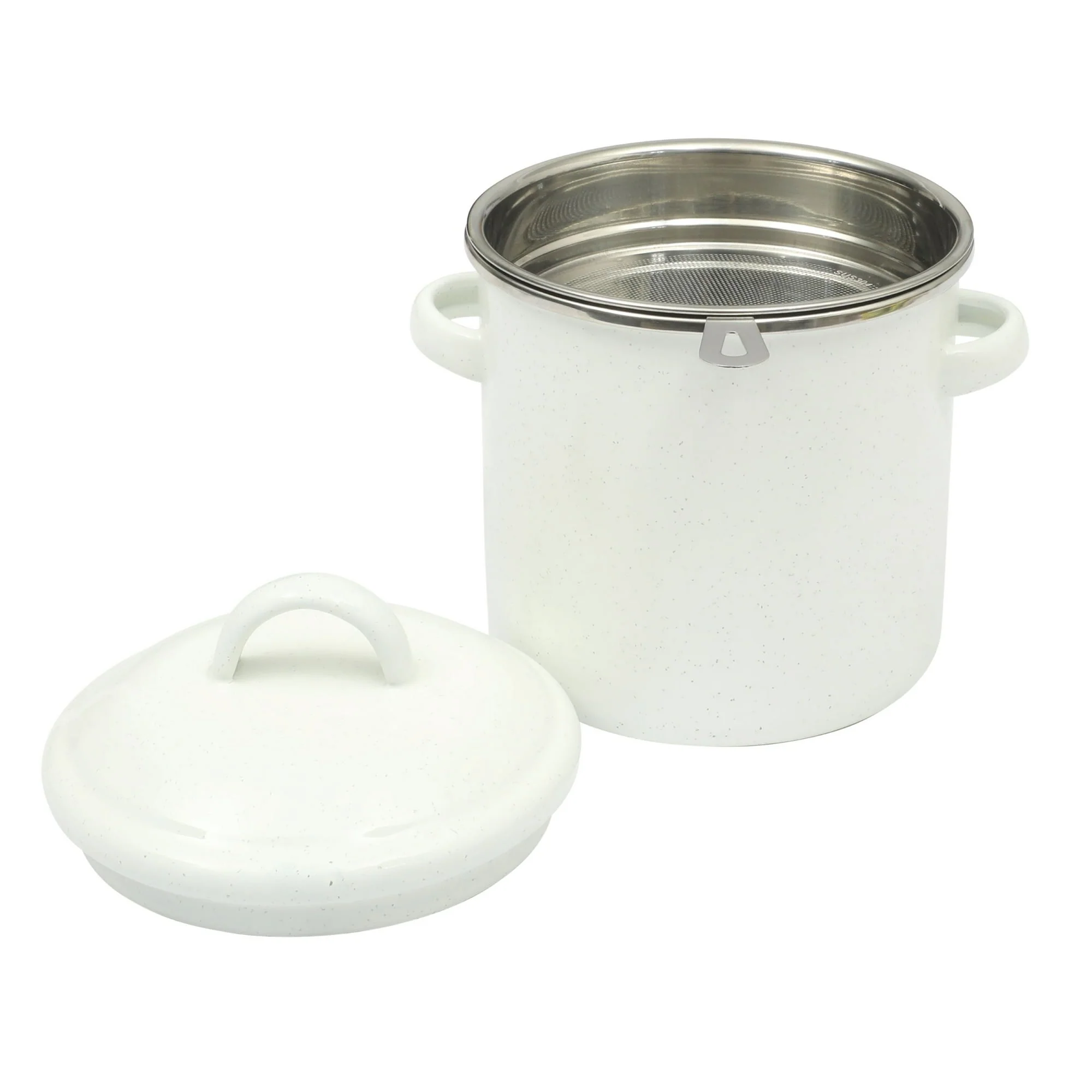 The Pioneer Woman Enamel-on-Steel Grease Strainer with Lid, Linen Speckle - Image 5