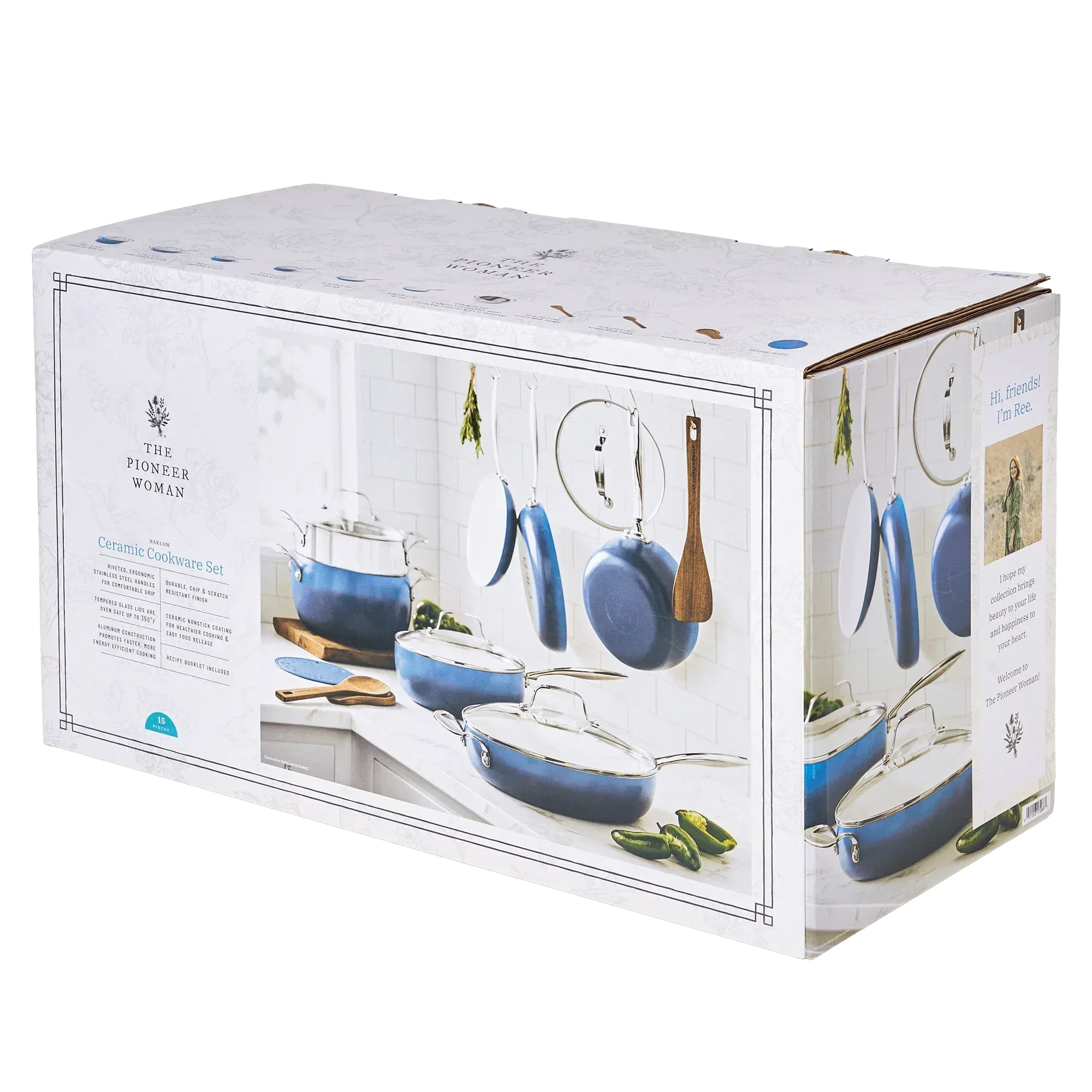 The Pioneer Woman Harlow 15-Piece Cookware Set, Ceramic Non-Stick Pots and Pans Set, Denim Blue - Image 7