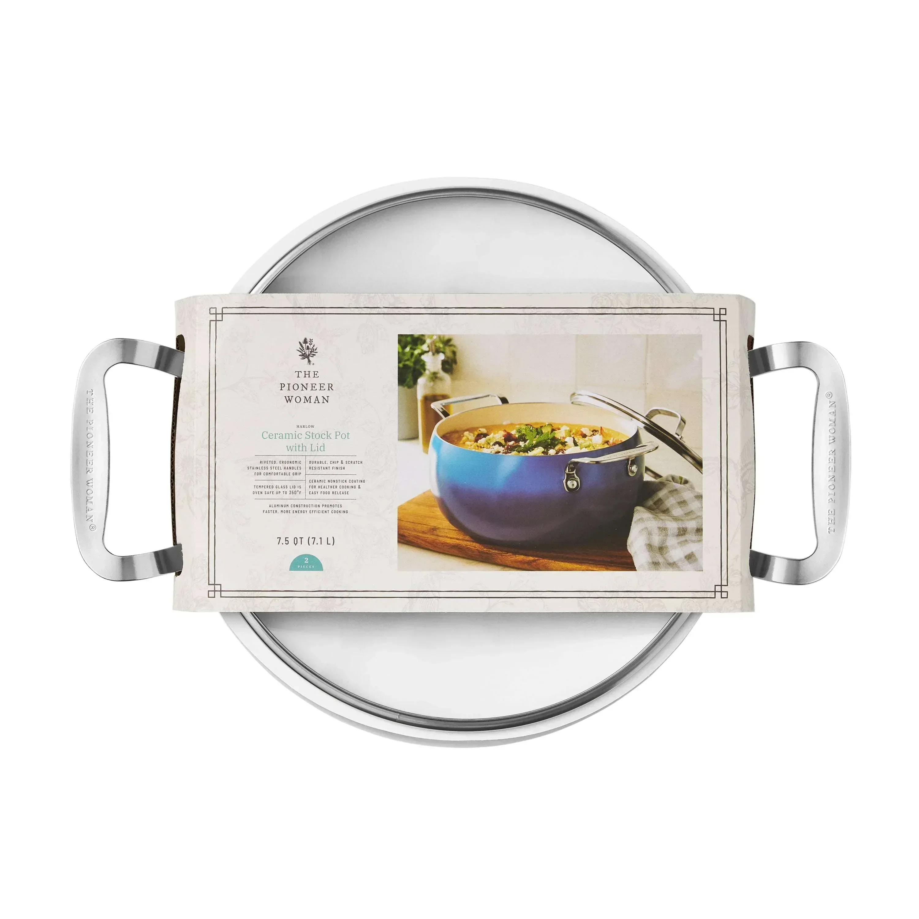 The Pioneer Woman Harlow 7.5 qt Ceramic Non-Stick Stock Pot with Lid, Denim Blue - Image 8