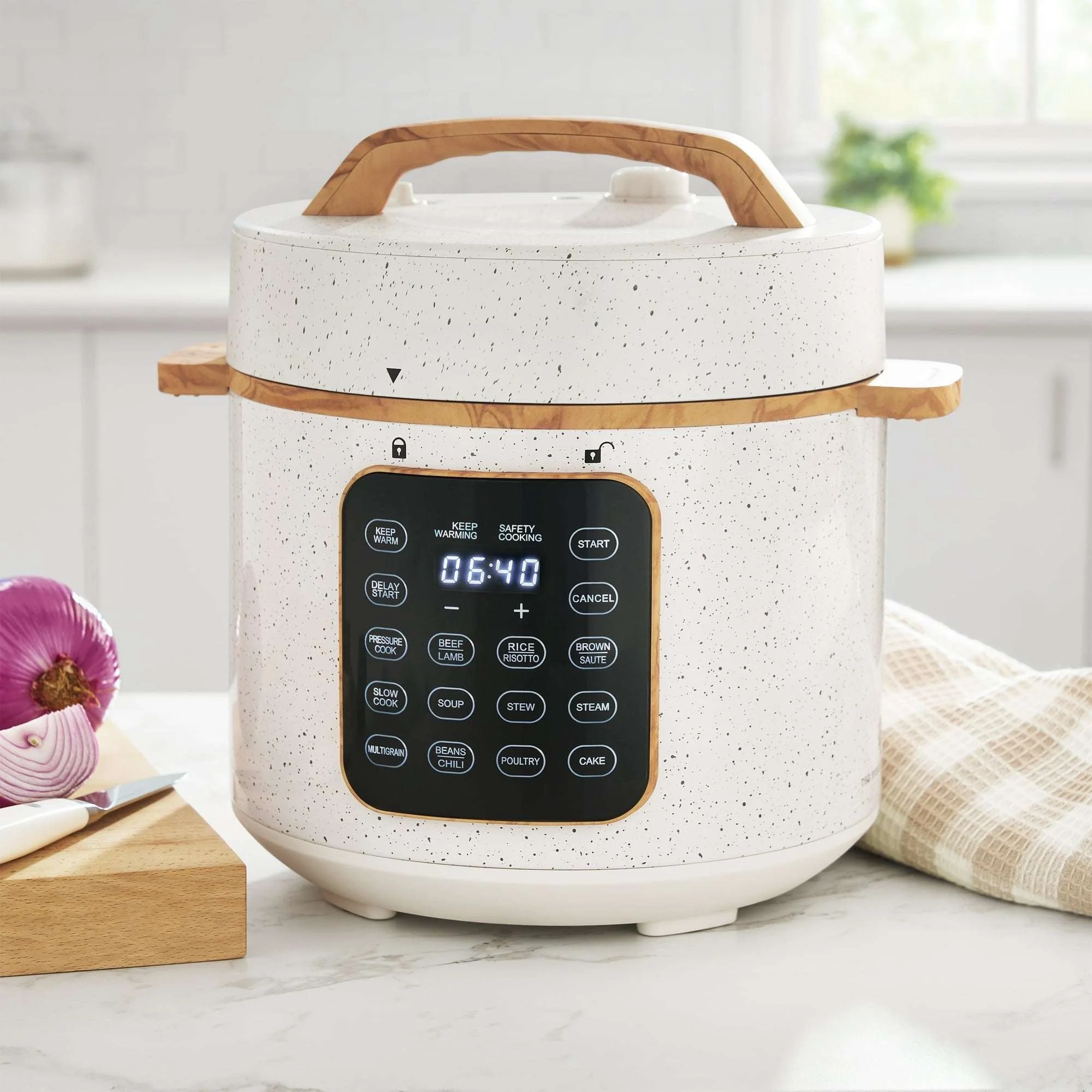 The Pioneer Woman Linen Speckle 6-Quart Pressure Cooker with Touch Control Display - Image 4