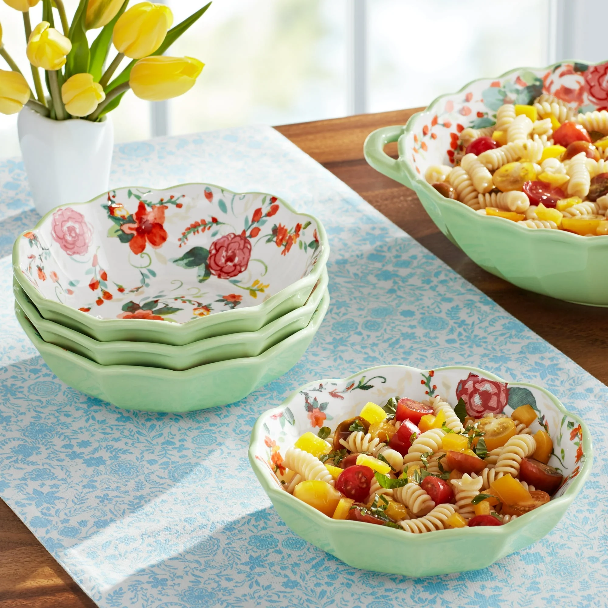 The Pioneer Woman Painted Meadow Green 4-Piece Ceramic Pasta Bowl Set - Image 3