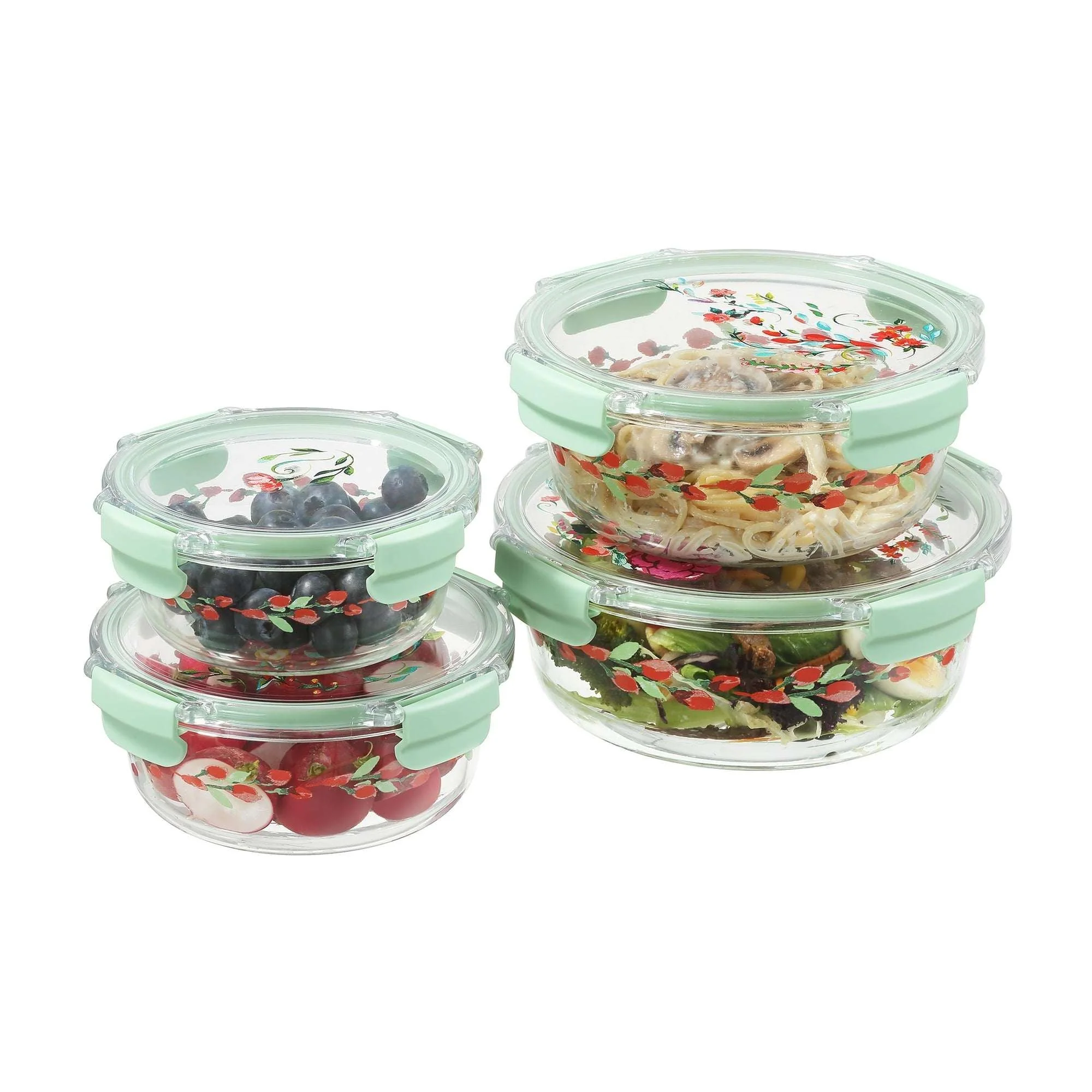 The Pioneer Woman Painted Meadow Round Glass Food Storage Containers with Tritan Lid, Set of 4 - Image 6