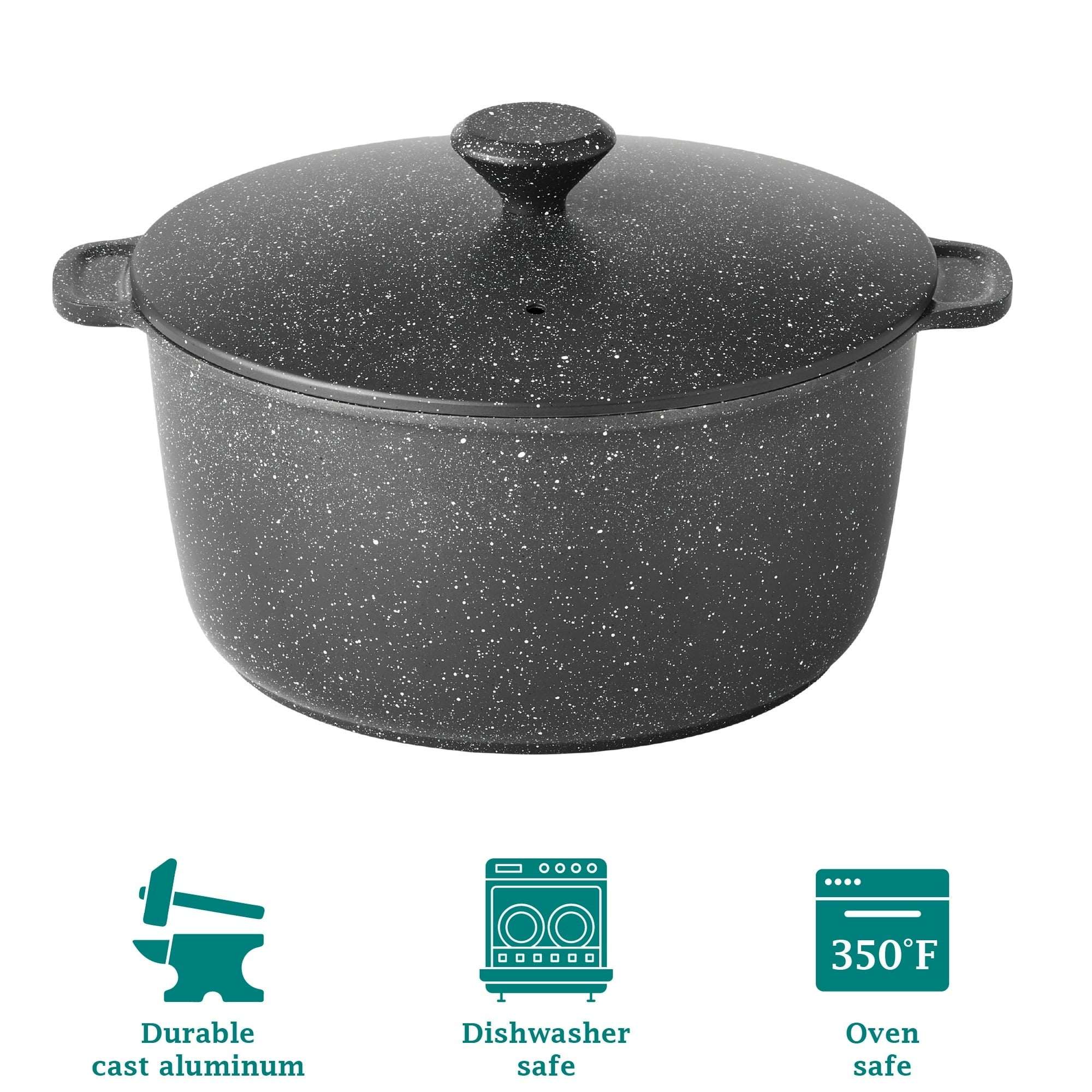 The Pioneer Woman Prairie Signature 5 Quart Nonstick Cast Aluminum Dutch Oven, Charcoal Speckle - Image 4