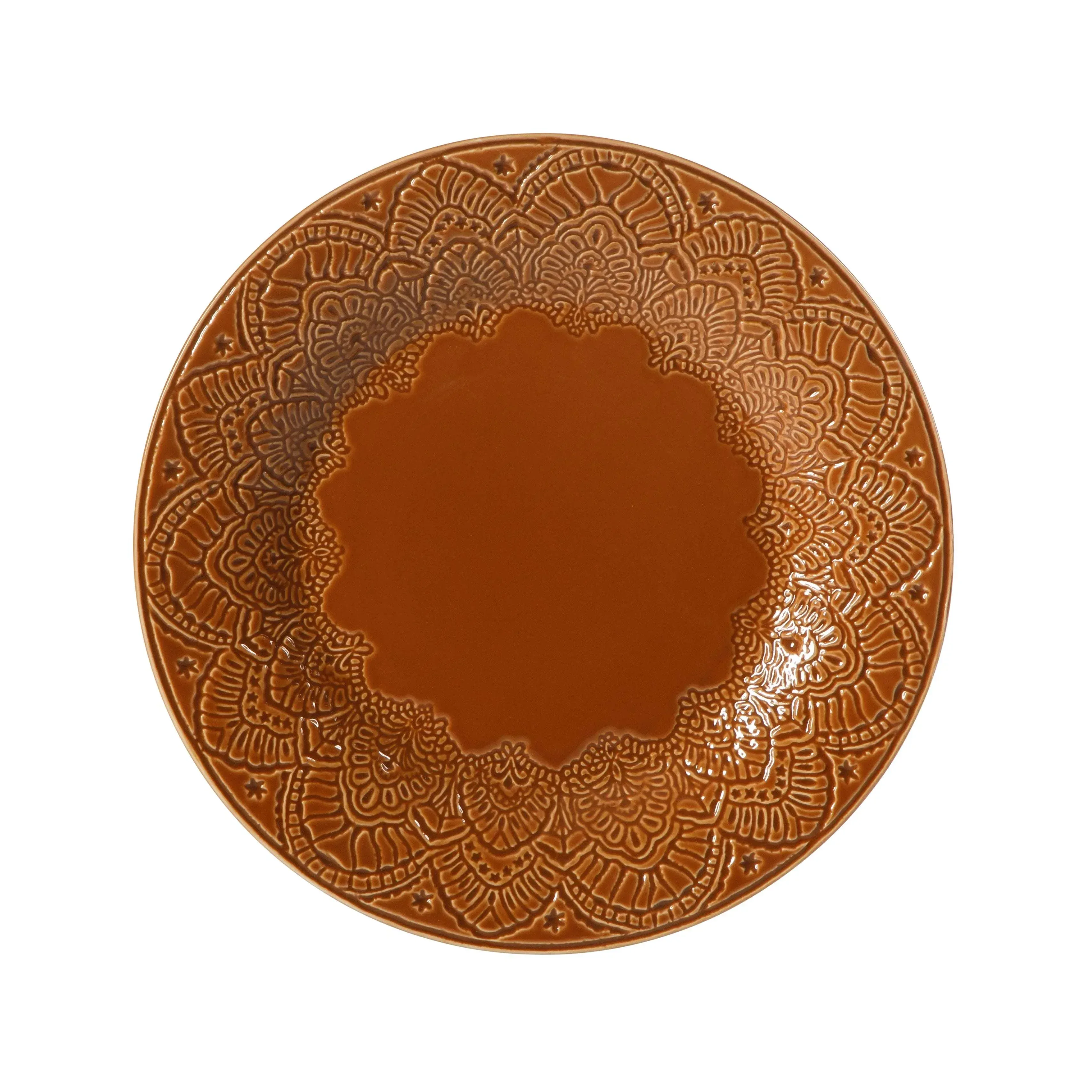 The Pioneer Woman Vintage Lace 12-Piece Ceramic Dinnerware Set, Caramel - Image 8