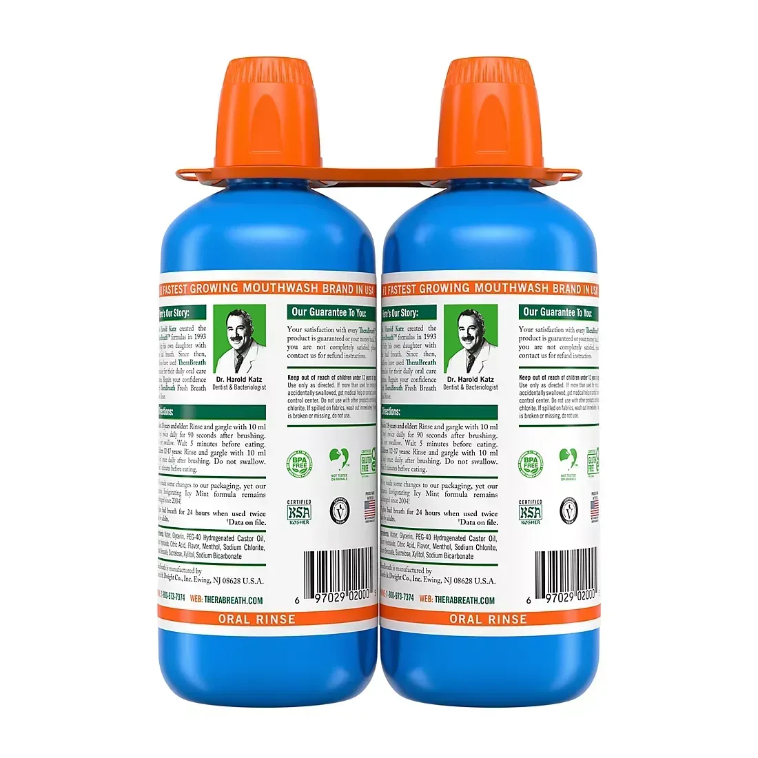 TheraBreath Fresh Breath Mouthwash, Alcohol-Free, Icy Mint, 2 pk./1L - Image 3