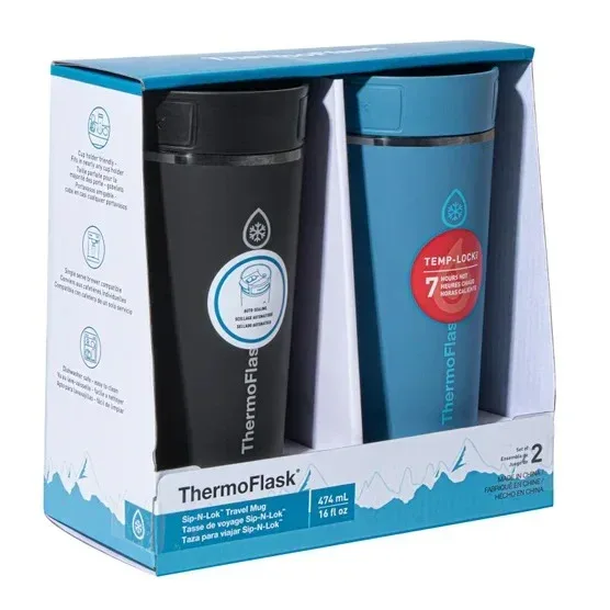 ThermoFlask 16 oz. Insulated Coffee Travel Mug with Sip-N-Lok Lid, 2-pack - Image 2