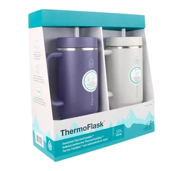 ThermoFlask 40 oz Insulated Stainless Steel Tumbler with Handle and Straw Lid, 2-pack - Image 2