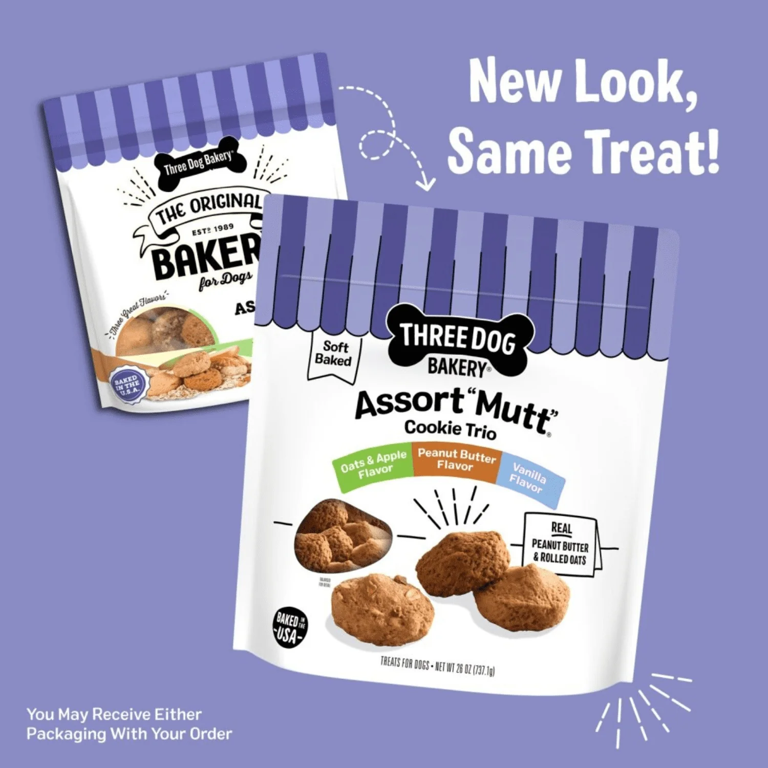 Three Dog Bakery Peanut Butter, Vanilla, Oats & Apple Flavor Soft Dog Treats, 26 oz. Bag - Image 6