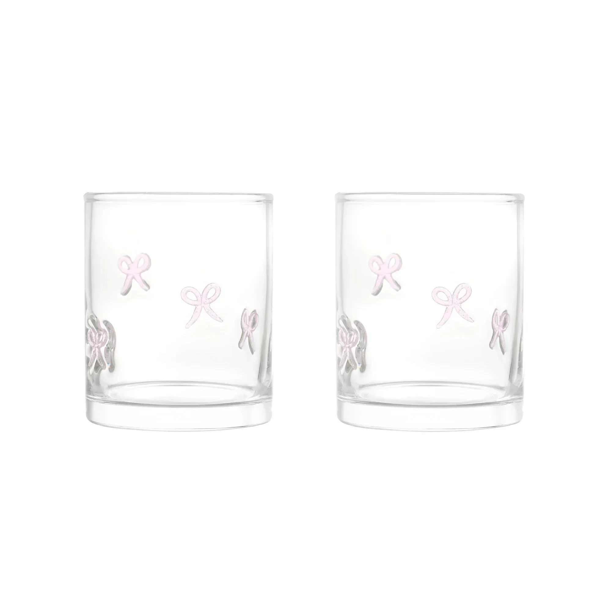 Thyme & Table 12 fl oz Valentine's Day Pink Bows Charm Drinking Glasses, Set of 2
