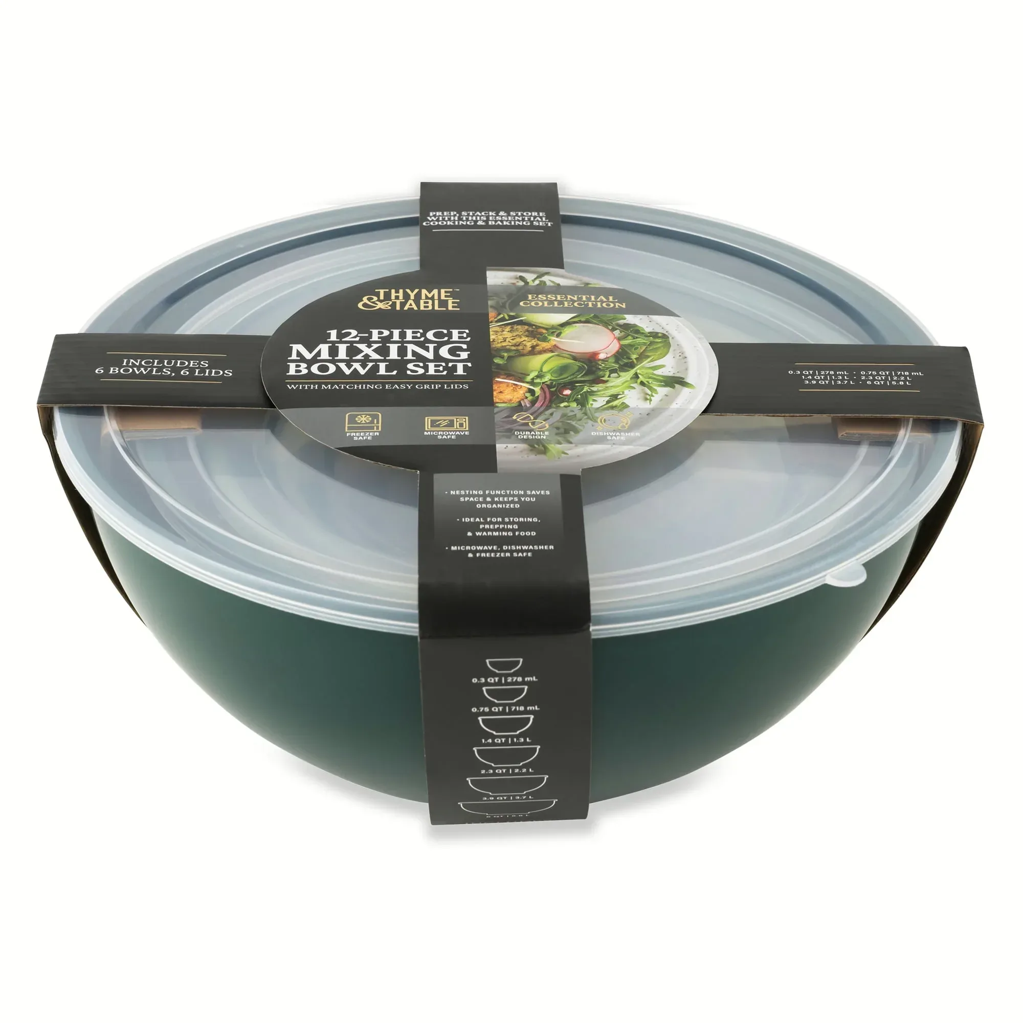 Thyme & Table 12-Piece Nesting Mixing Bowl Set - Green - Image 3