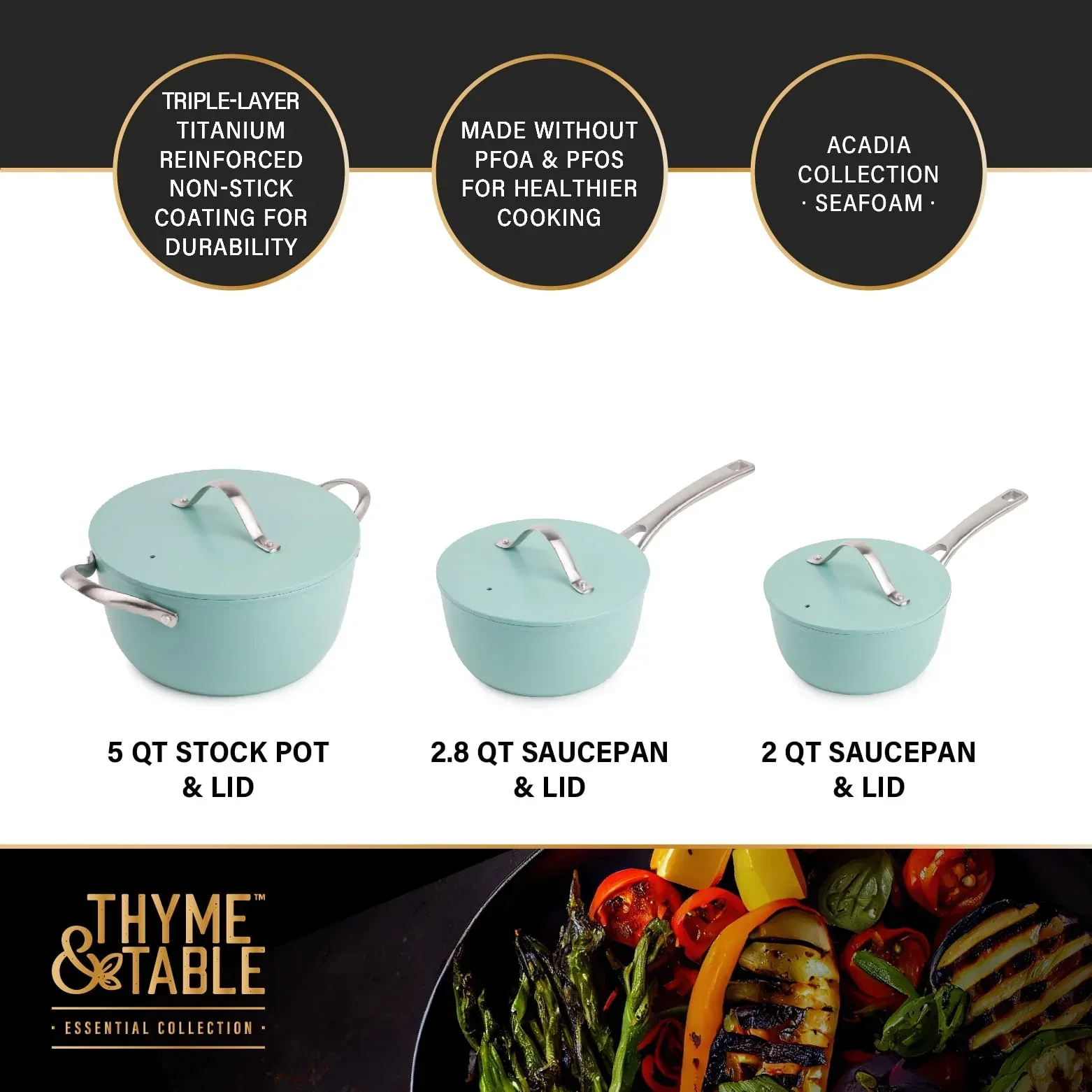 Thyme & Table 12 Piece Non-Stick Acadia Cookware Set, Pots and Pans Set - Blue - Image 2