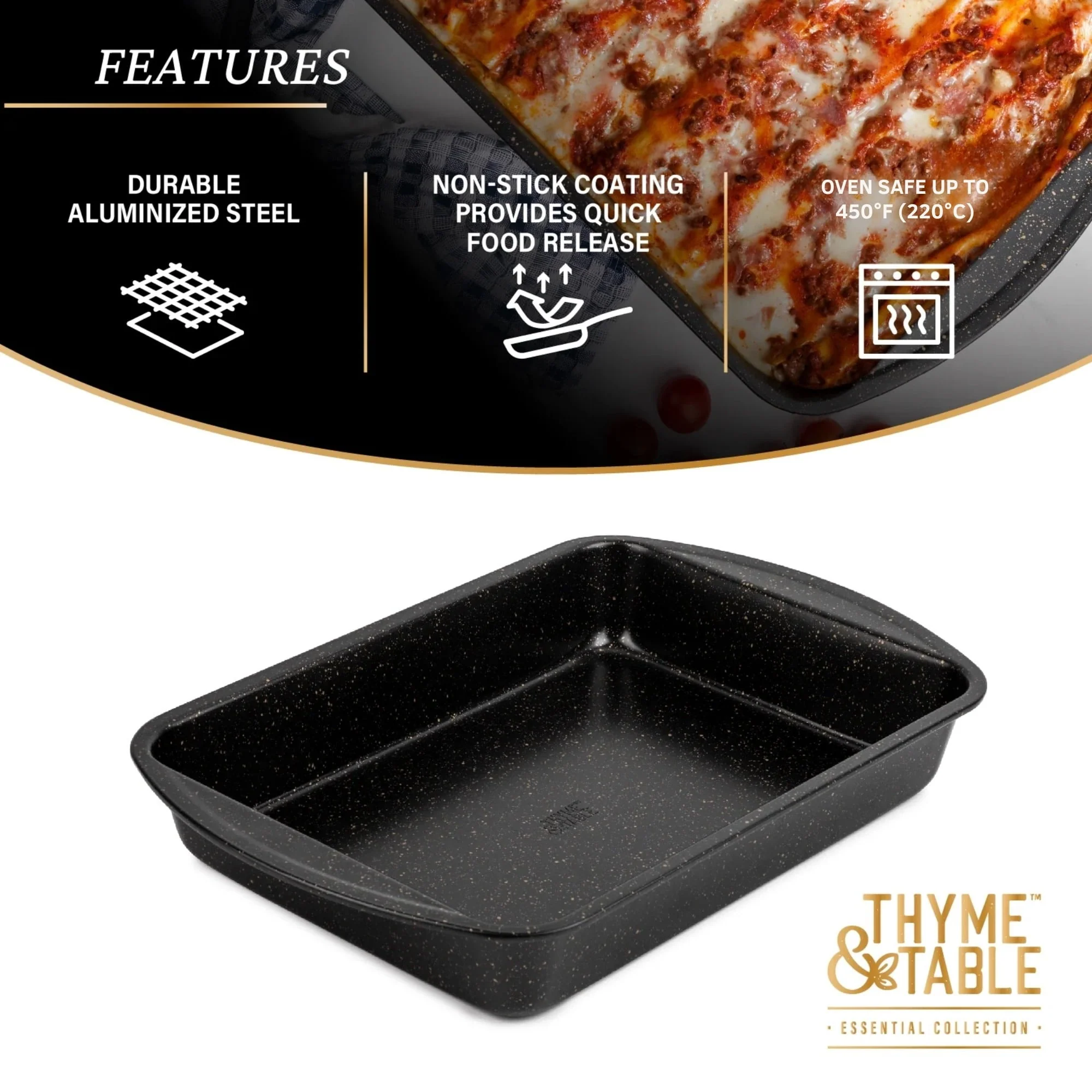 Thyme & Table 15"x11" Nonstick Lasagna Pan - Black - Image 3