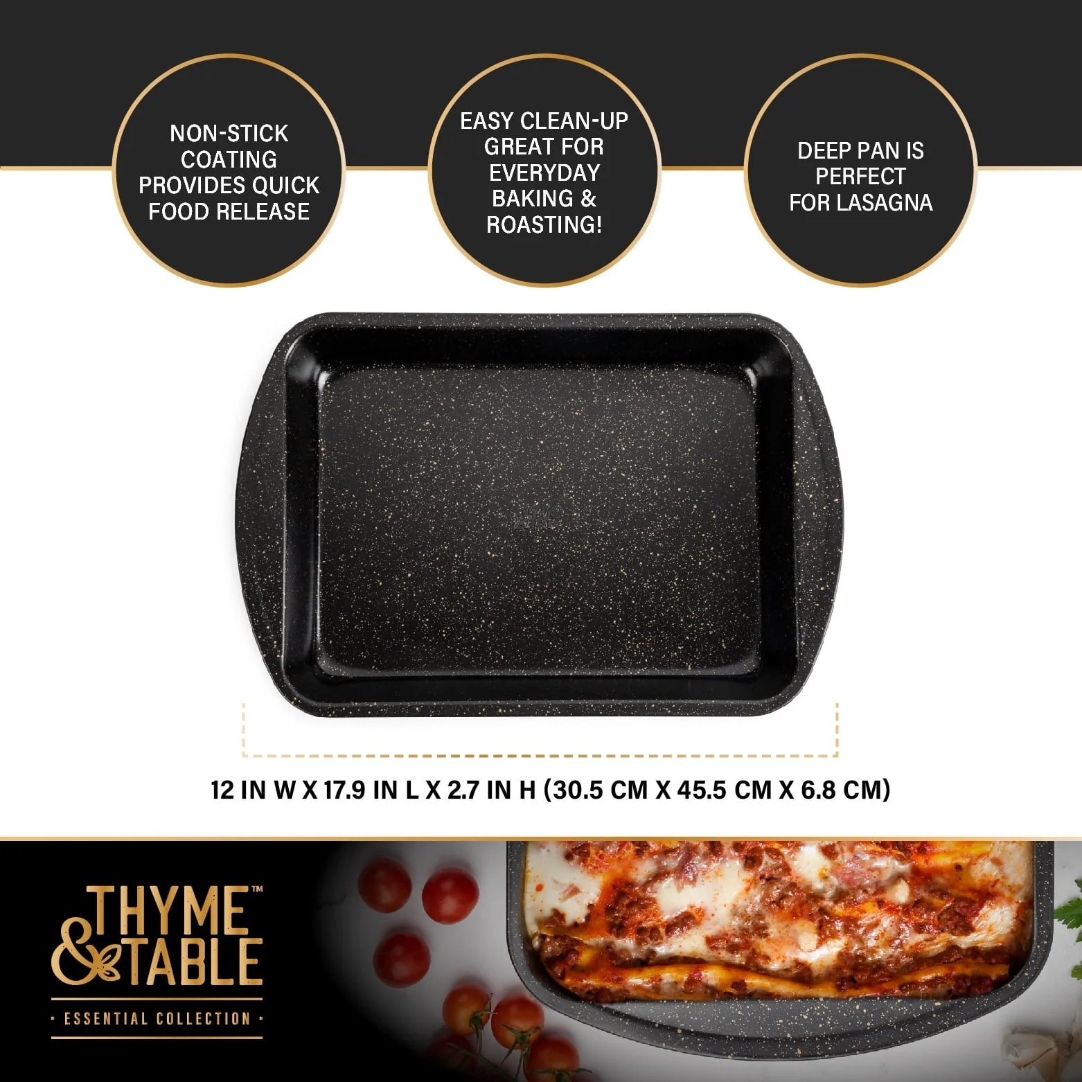 Thyme & Table 15"x11" Nonstick Lasagna Pan - Black - Image 4