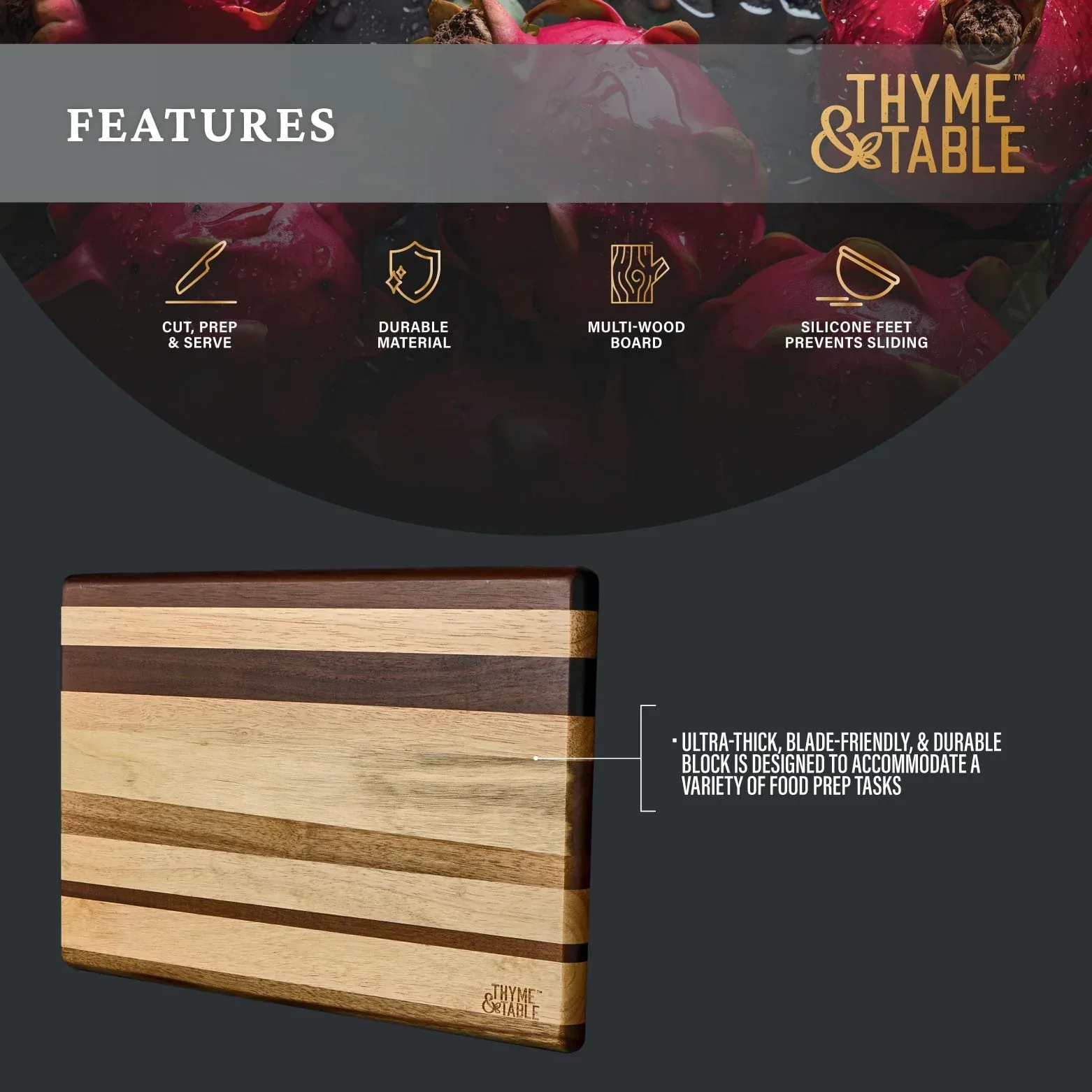 Thyme & Table 18x12 Multi-Wood Butcher Block with Non-Slip Silicone Feet - Image 5