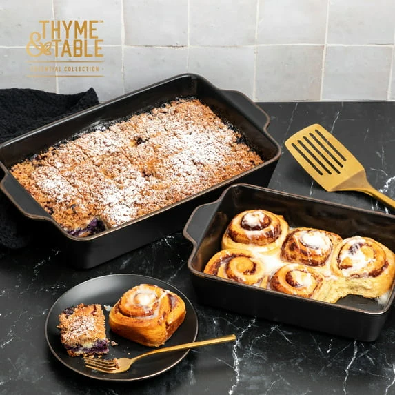 Thyme & Table 2-Piece Ceramic Rectangular Baking Dish Set - Onyx - Image 2