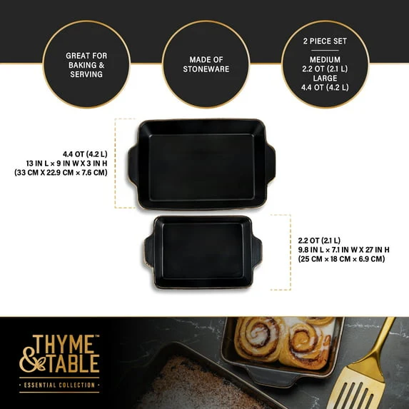 Thyme & Table 2-Piece Ceramic Rectangular Baking Dish Set - Onyx - Image 5