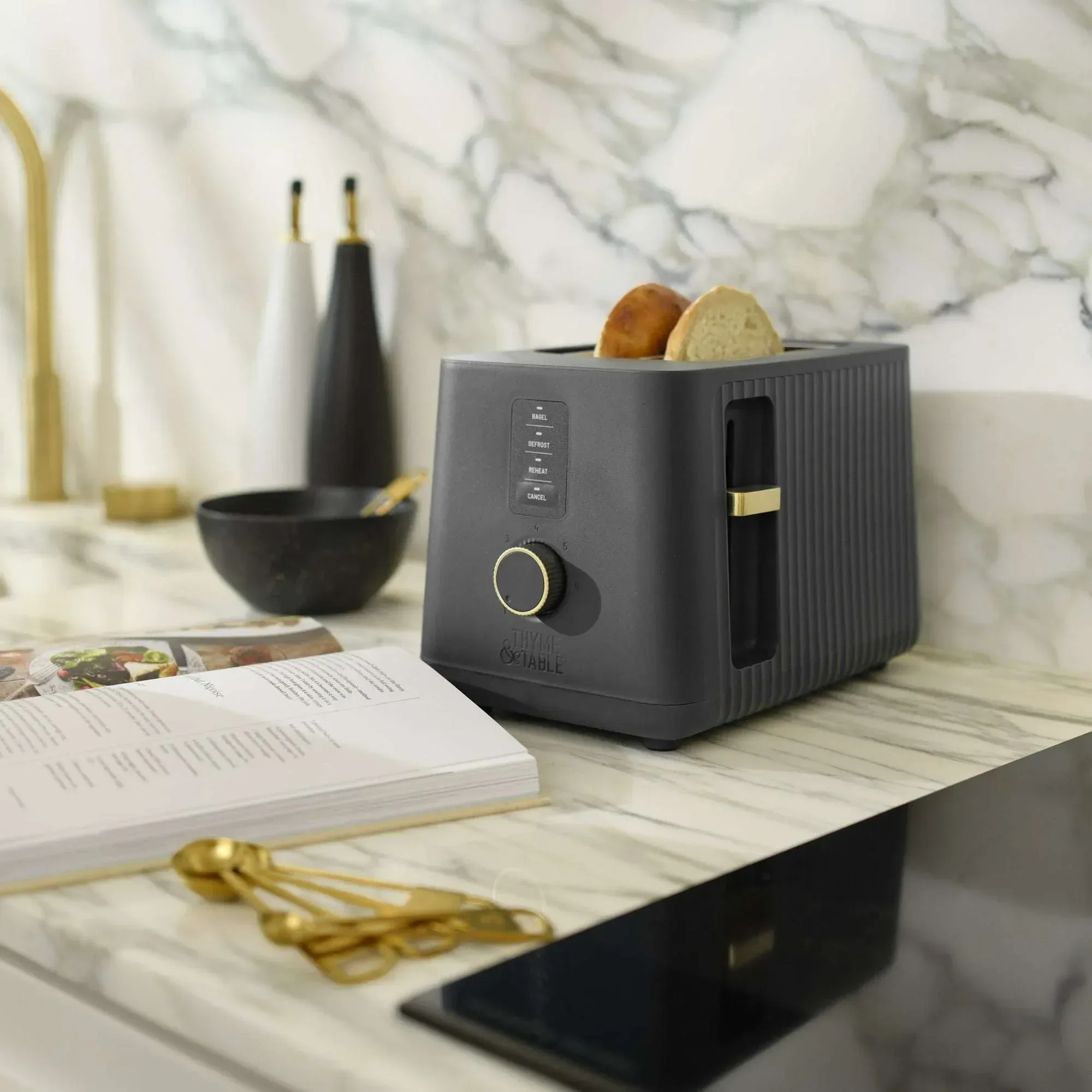 Thyme & Table 2-Slice Toaster, Extra-Wide Slots with Slide-Out Removable Crumb Tray, Slate Grey - Image 10