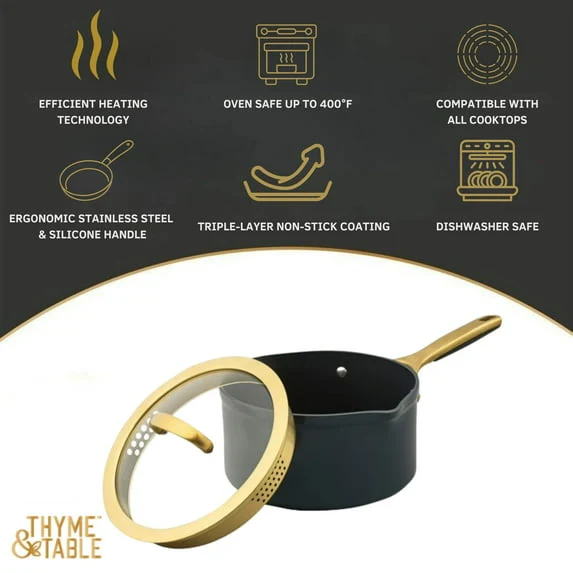 Thyme & Table 3.5 QT Non-Stick Supreme Collection Saucepan - Atlantic Blue - Image 4