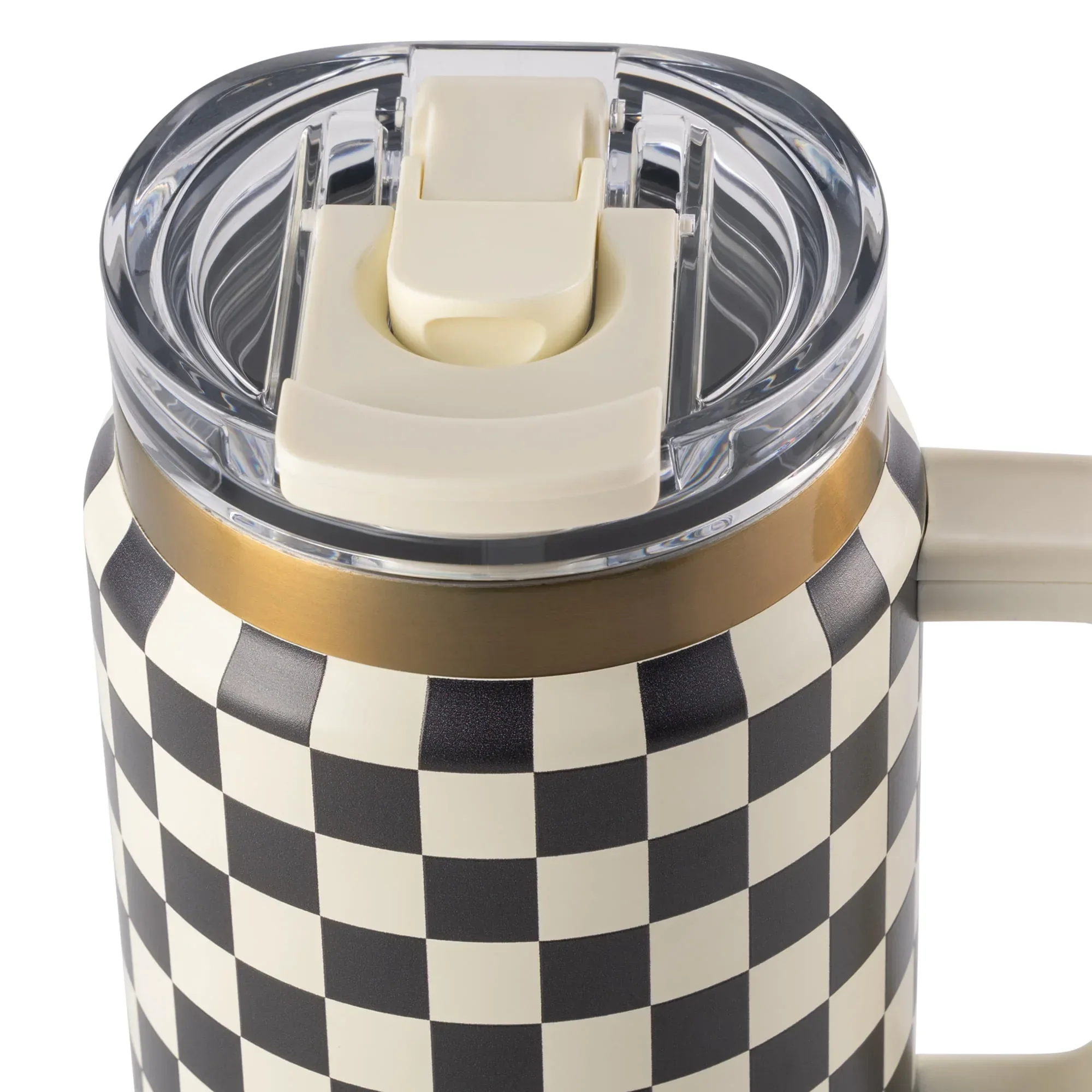 Thyme & Table 32 fl oz Stainless Steel Luna Tumbler with Handle and Dual Straw Lid, Cream & Black Check - Image 4