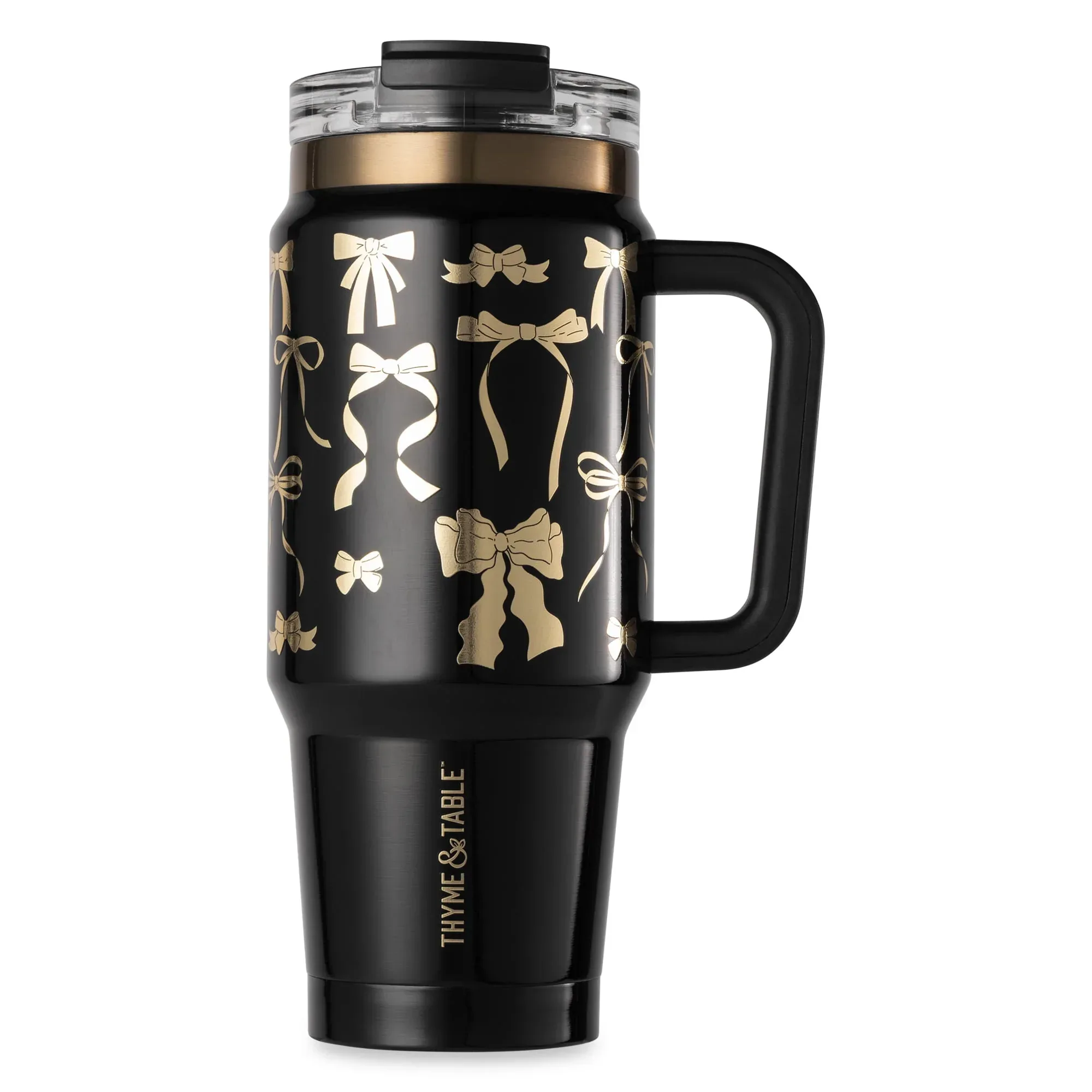 Thyme & Table 32 fl oz Stainless Steel Luna Tumbler with Handle and Dual Straw Lid, Cream & Black Check - Image 7