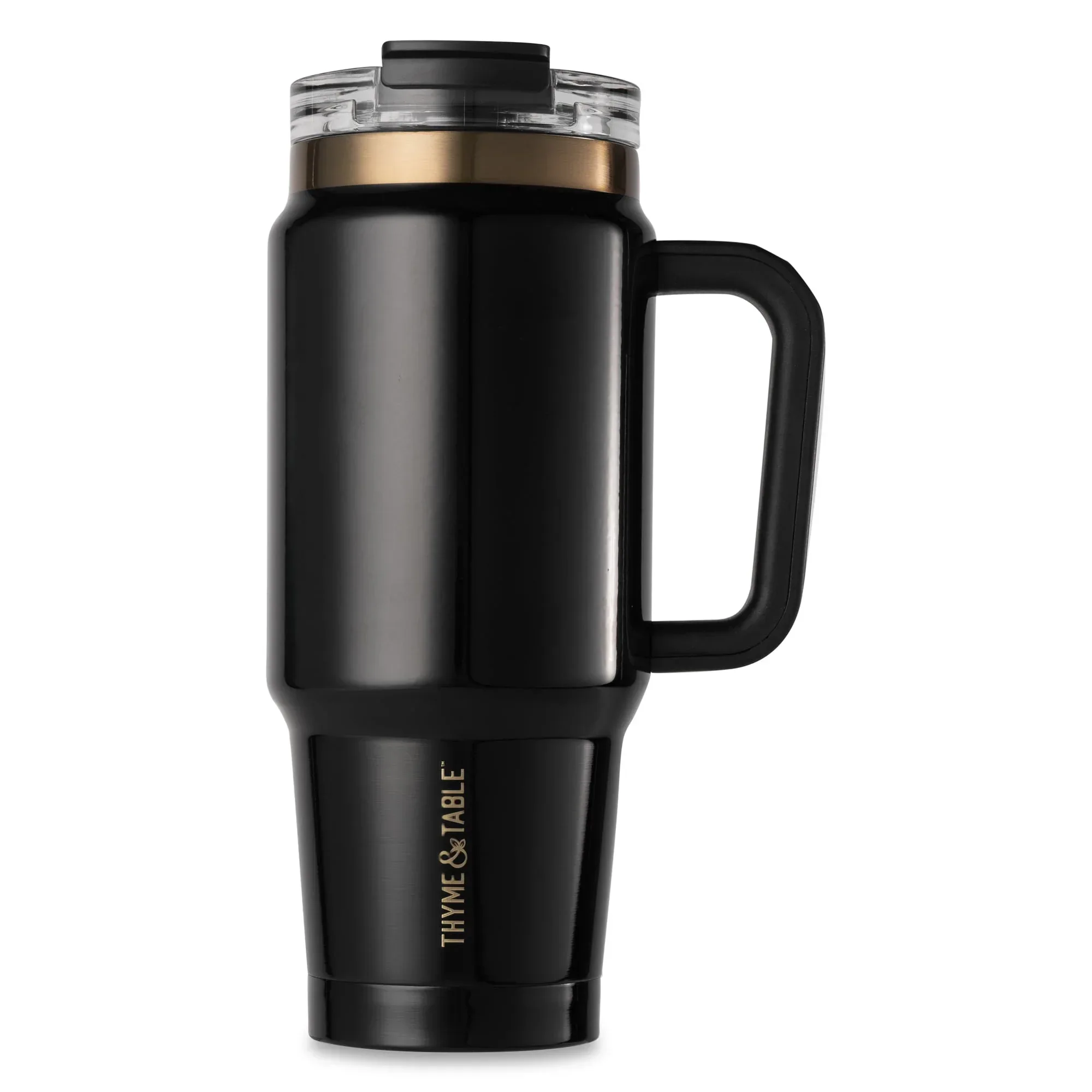 Thyme & Table 32 fl oz Stainless Steel Luna Tumbler with Handle and Dual Straw Lid, Cream & Black Check - Image 9