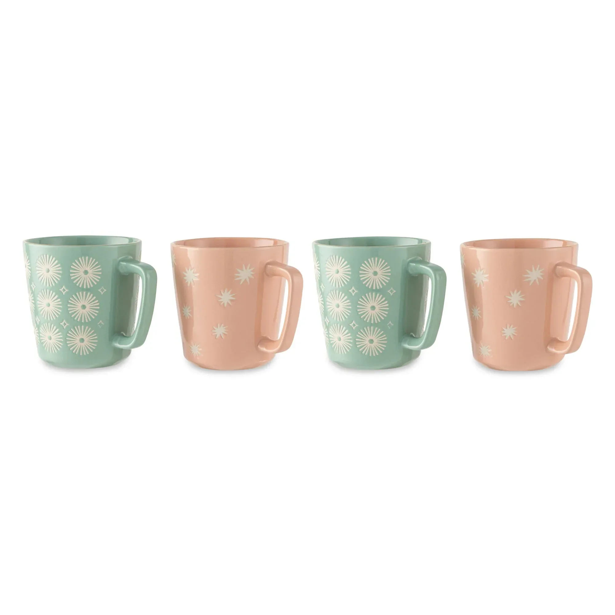 Thyme & Table 4 Pack Green SunBurts and Pink Toss Stars Mugs with Gold Rims 19.9 fl oz, Stoneware - Image 2