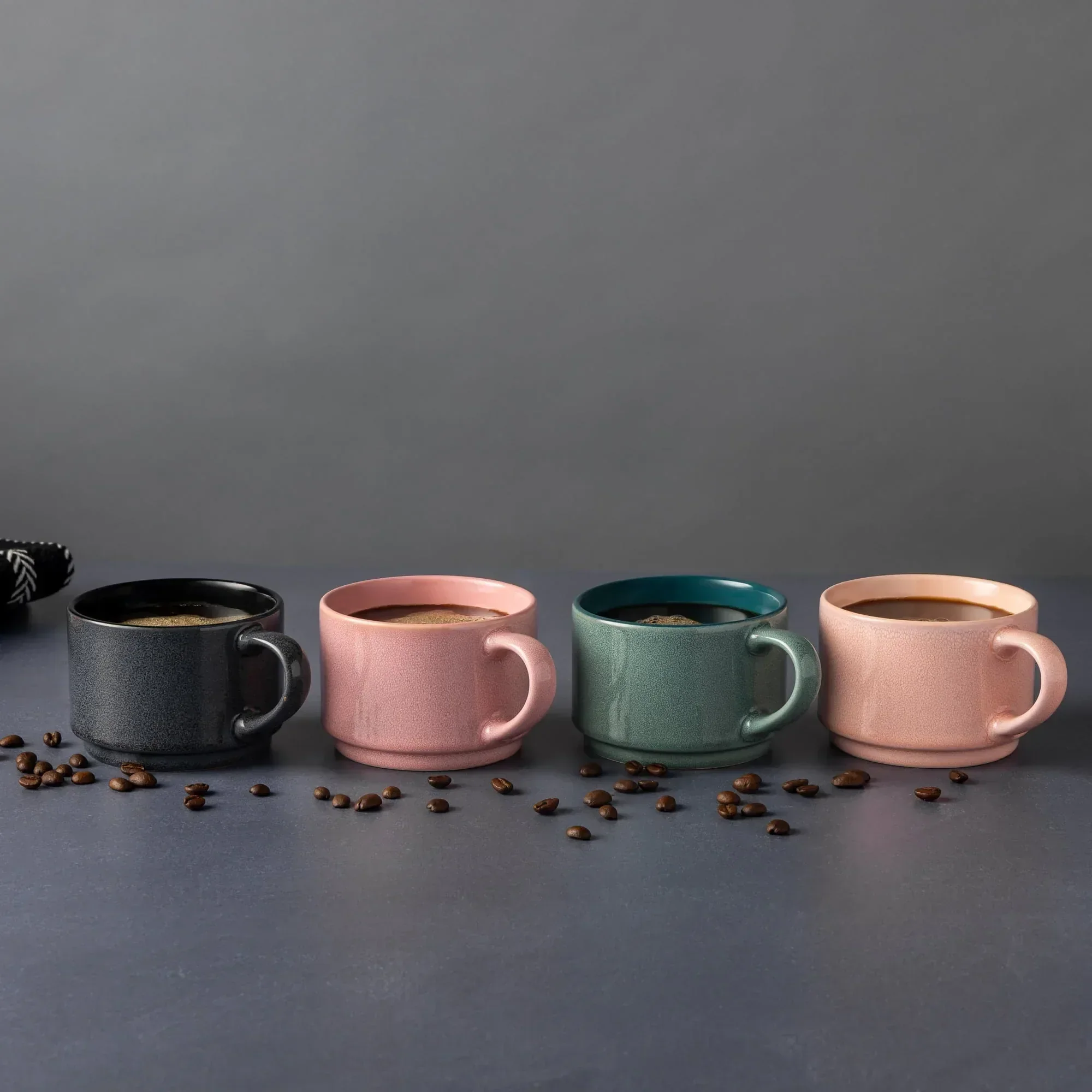 Thyme & Table 4 Pack Stacking Mugs, Reactive Mix of Colors 11.1 fl oz, Stoneware - Image 3
