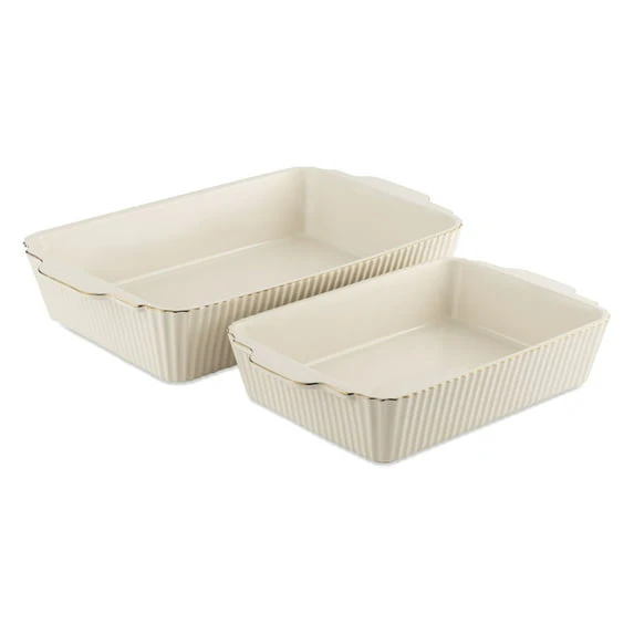 Thyme & Table 4-Piece Stoneware Casserole Dish Bakeware Set, Includes Lids, 9"x13" , 7"x10" Bakers With Lids , White Ribbed - Image 2
