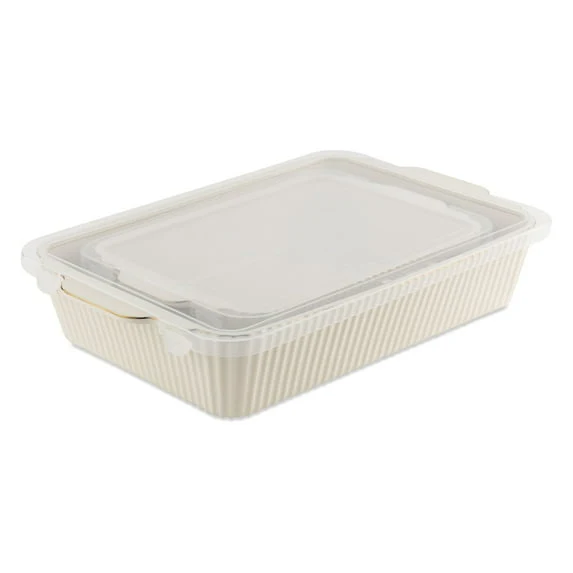 Thyme & Table 4-Piece Stoneware Casserole Dish Bakeware Set, Includes Lids, 9"x13" , 7"x10" Bakers With Lids , White Ribbed - Image 4