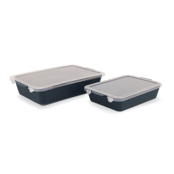 Thyme & Table 4-Piece Stoneware Casserole Dish Bakeware Set, Includes Lids, 9"x13" , 7"x10" Bakers With Lids , White Ribbed - Image 6