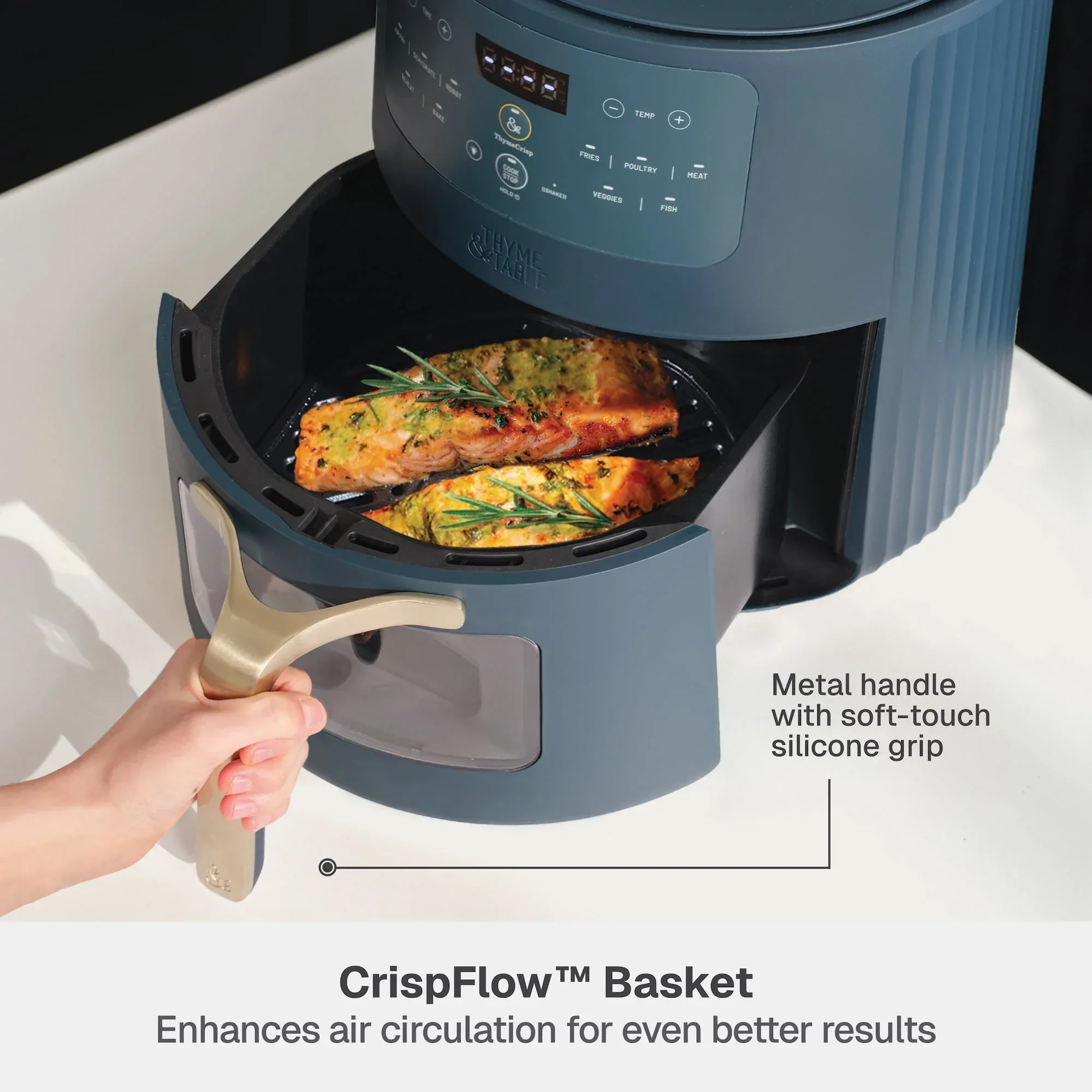 Thyme & Table 6QT Air Fryer, with ThymeCrisp™ and Ceramic-Coated Nonstick Basket, Atlantic Blue - Image 3