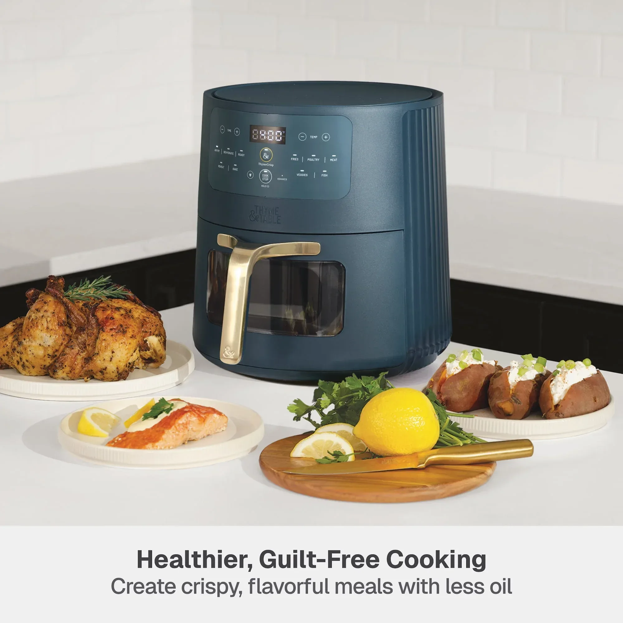 Thyme & Table 6QT Air Fryer, with ThymeCrisp™ and Ceramic-Coated Nonstick Basket, Atlantic Blue - Image 9