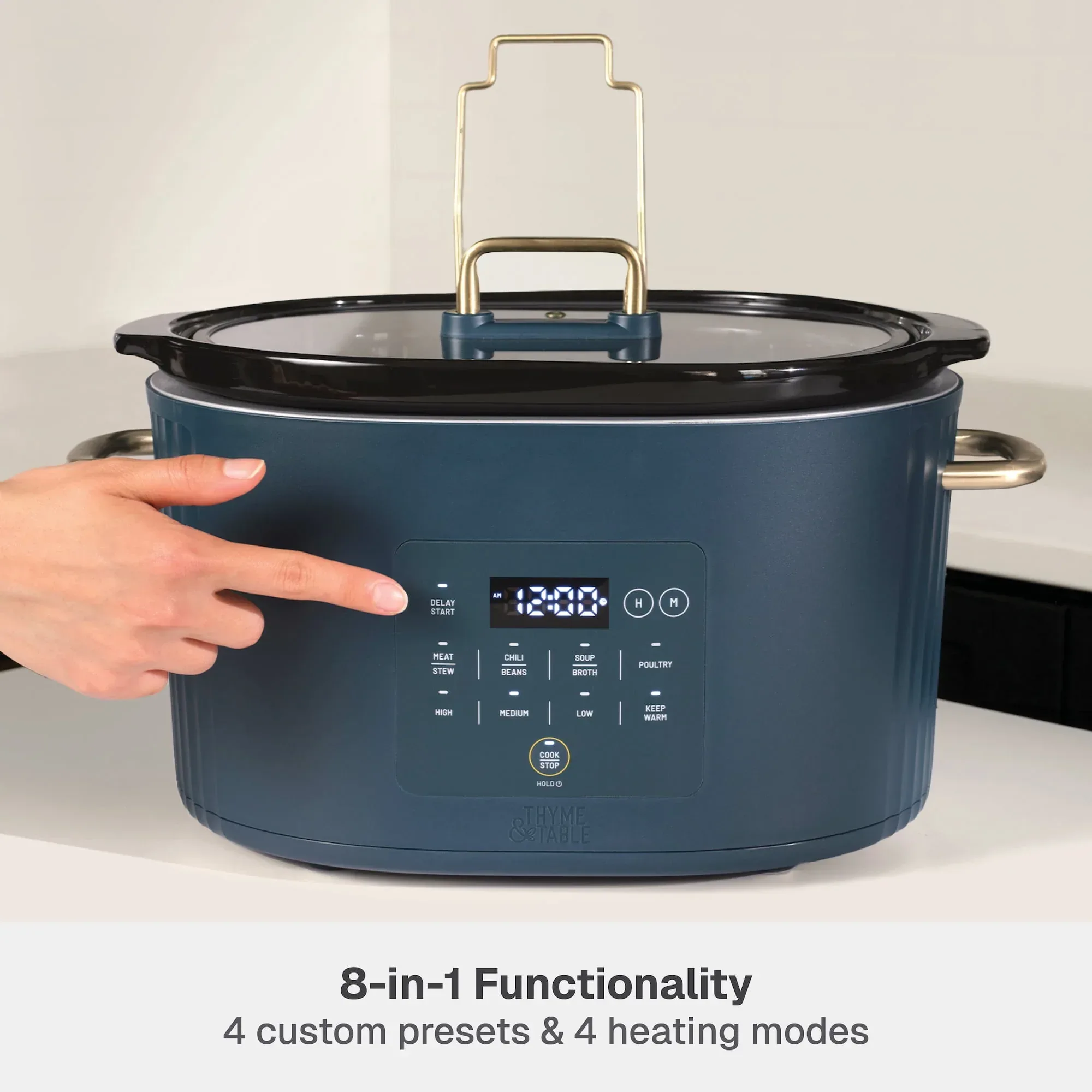 Thyme & Table 6QT Programmable Slow Cooker, Atlantic Blue - Image 2