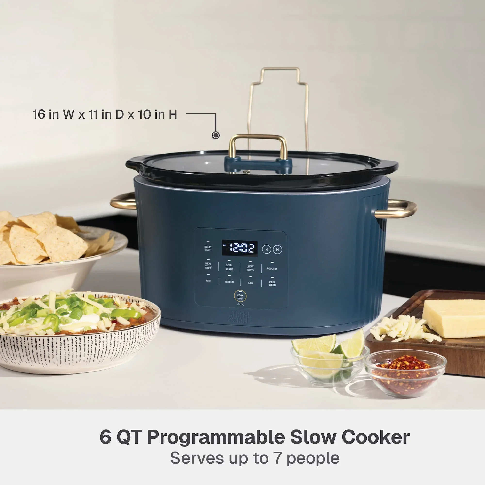 Thyme & Table 6QT Programmable Slow Cooker, Atlantic Blue - Image 4