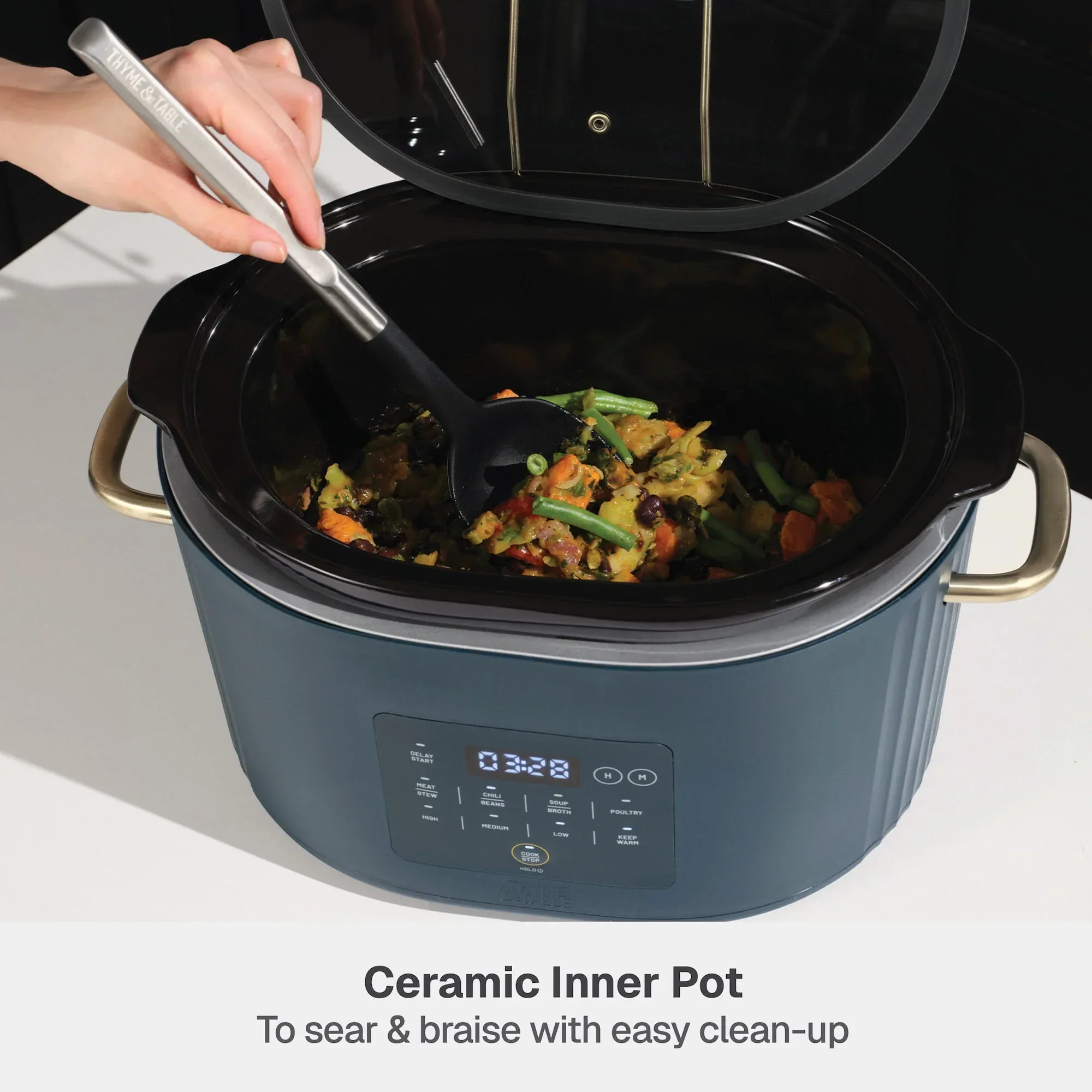 Thyme & Table 6QT Programmable Slow Cooker, Atlantic Blue - Image 5