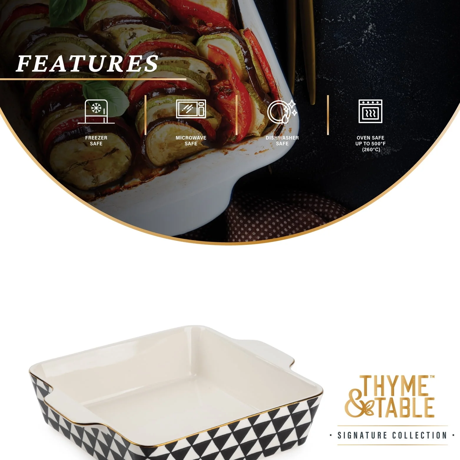 Thyme & Table 8" Square Ceramic Baker - Black & White Medallion - Image 4