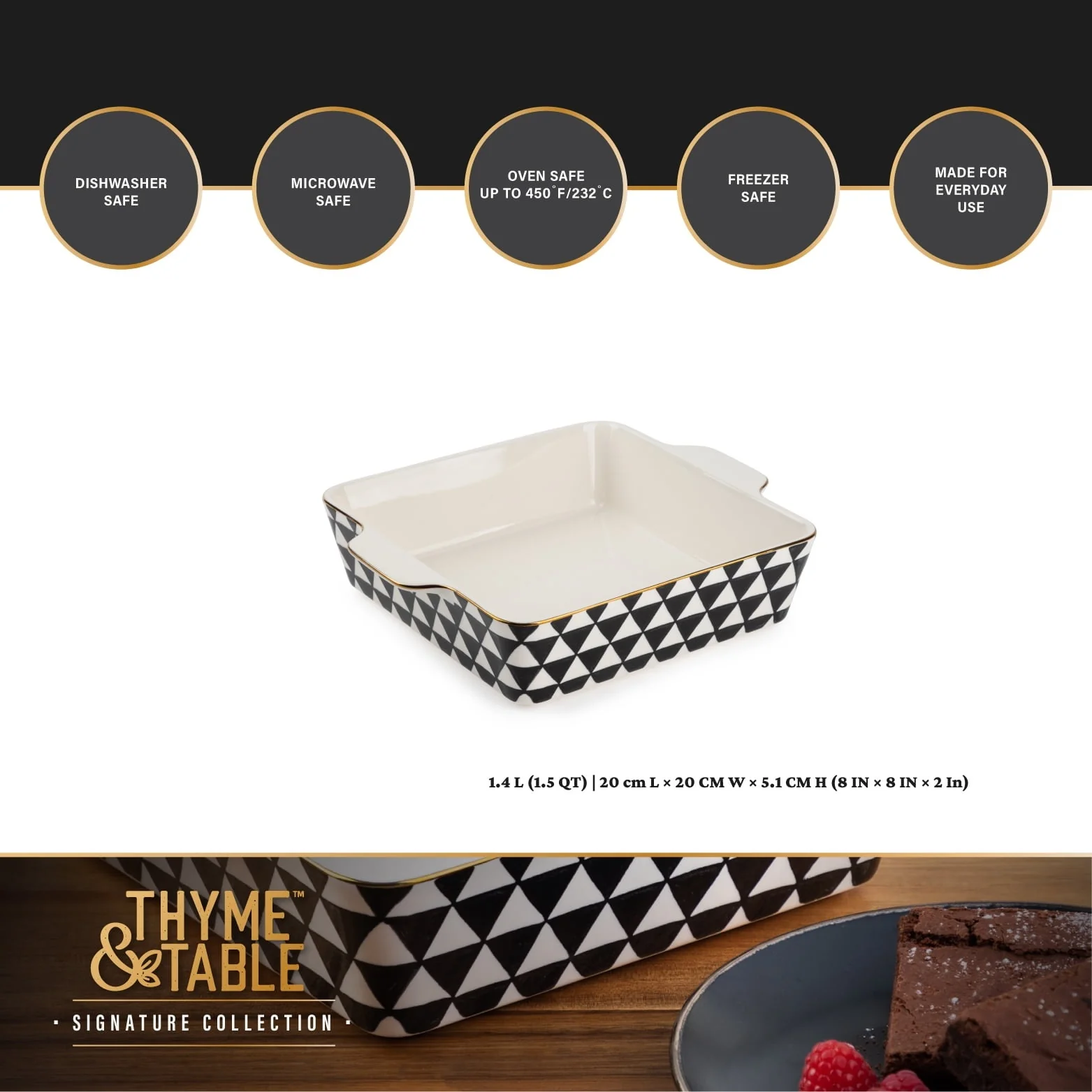 Thyme & Table 8" Square Ceramic Baker - Black & White Medallion - Image 5