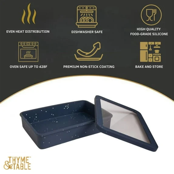 Thyme & Table 9" x 13" Silicone Baking Dish & Lid Set - Atlantic Blue - Image 2